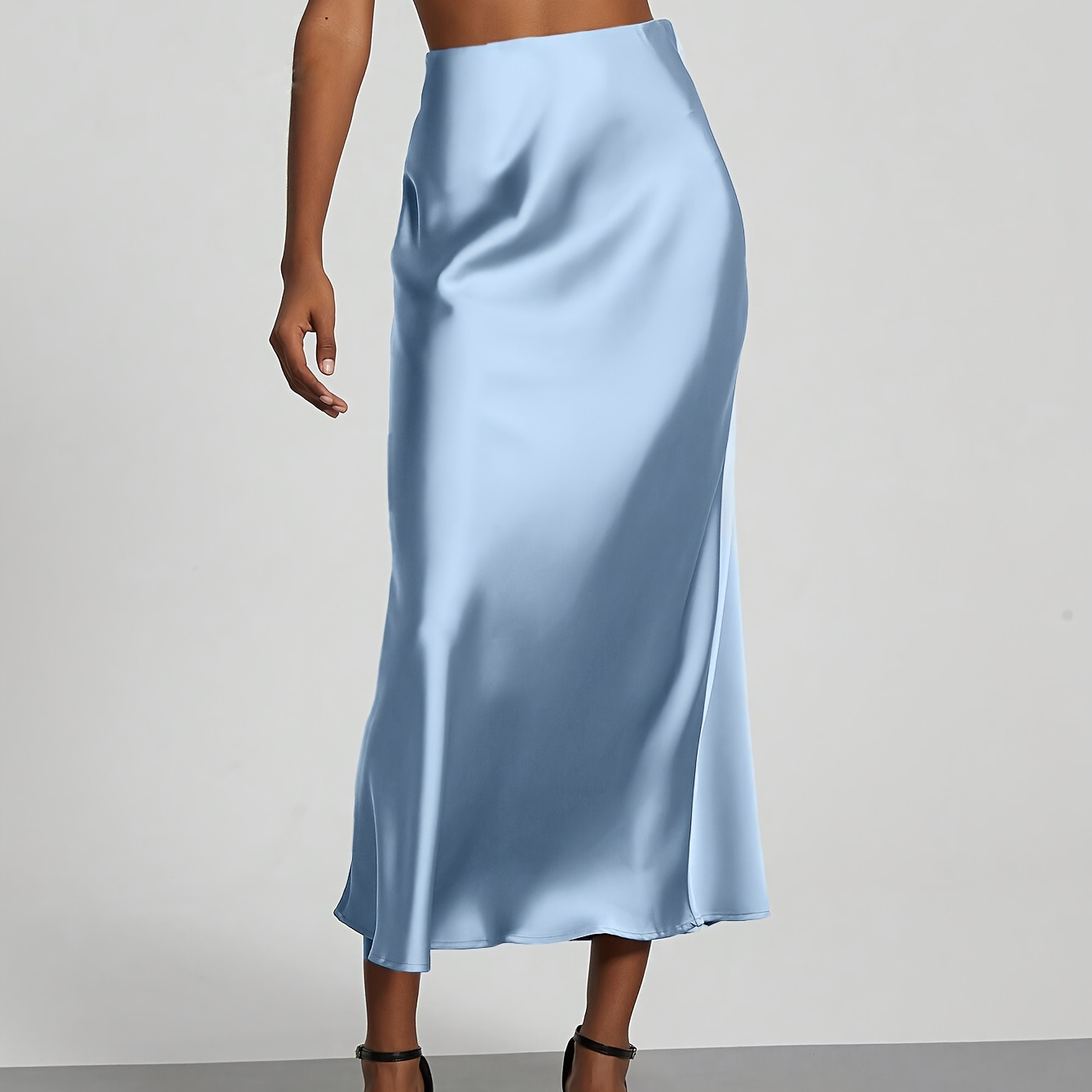 elegant light blue high waist satin maxi skirt side Temu Philippines