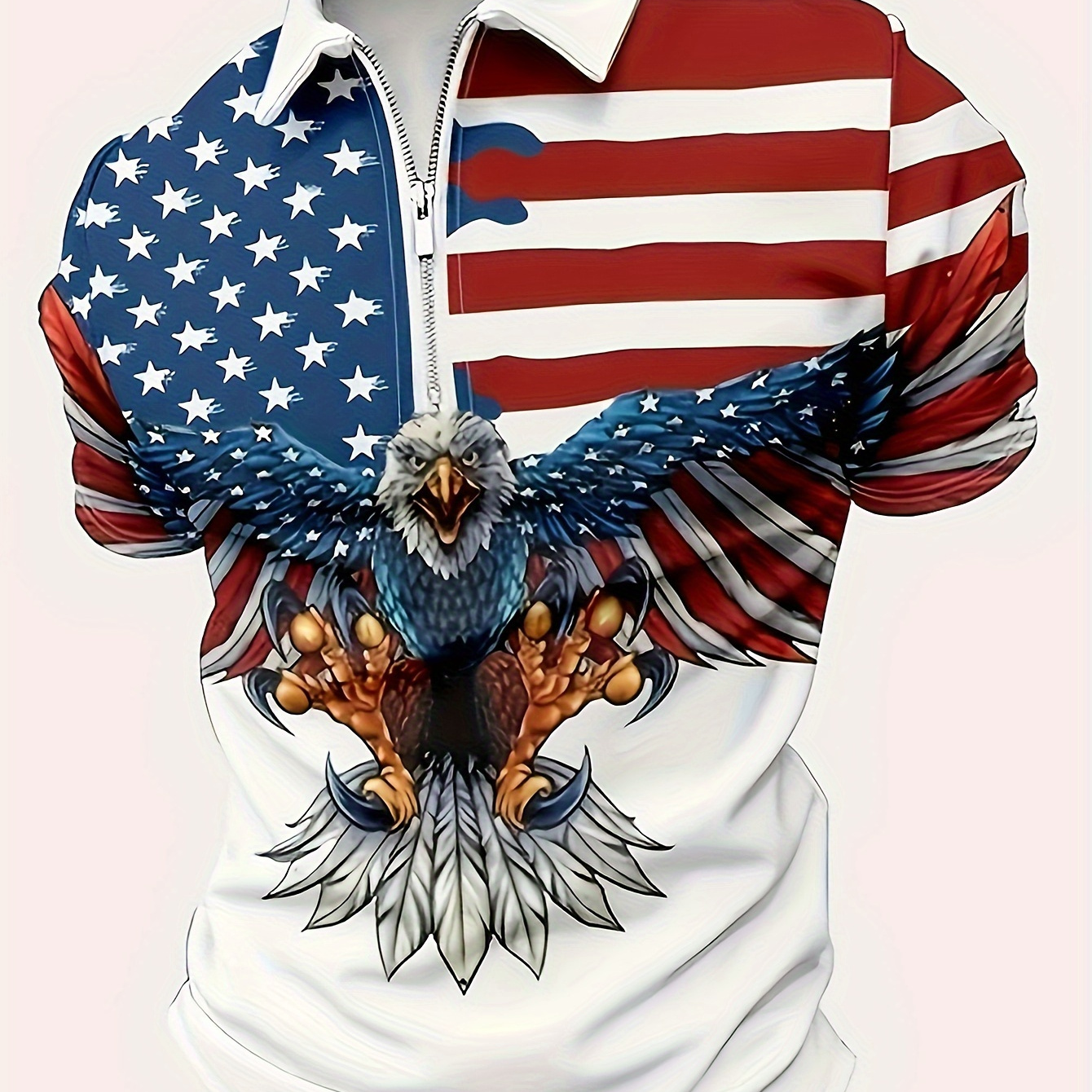 

Men's American Flag & Eagle Print Short Sleeve Golf T-shirt For Summer
