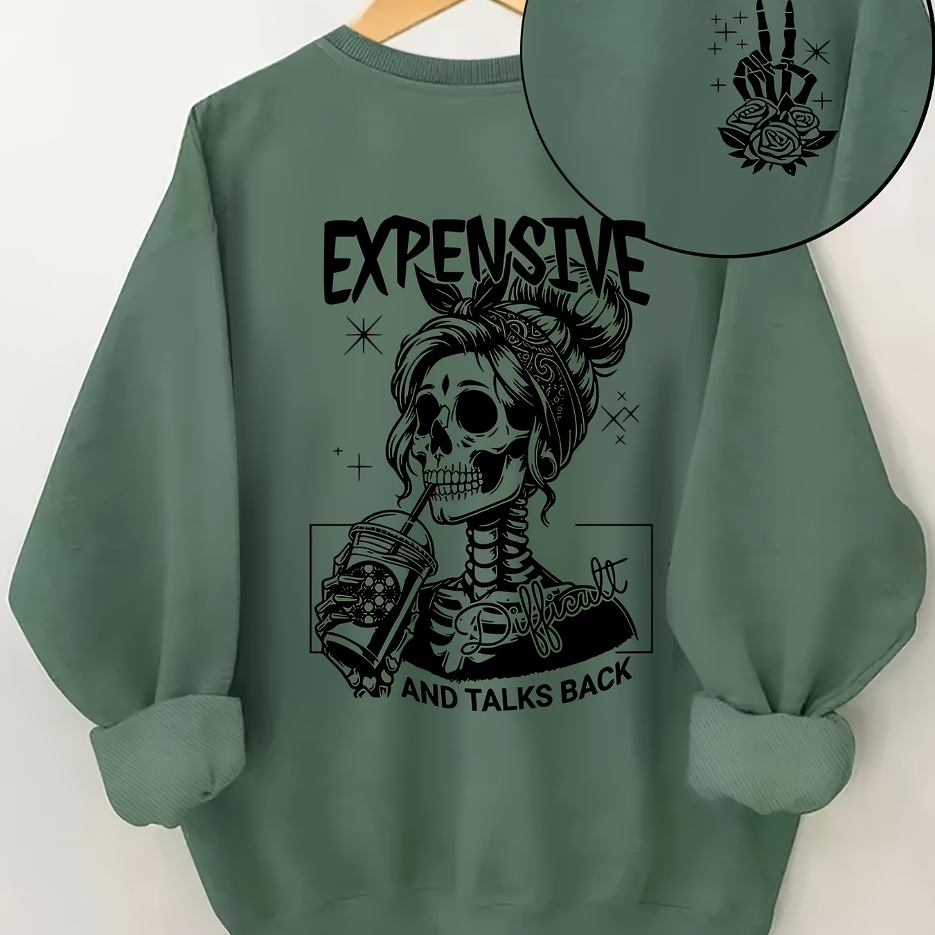 

Skull Print Sweatshirt, Long Sleeve Crew Neck Casual Sweatshirt For Fall & Spring, Women's Clothing