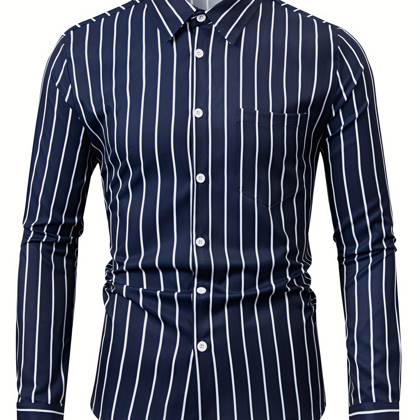Stripe Pattern, Men's Turndown Collar Trendy Comfy Long Sleeve Shirt For Summer Autumn, Mens Clothing