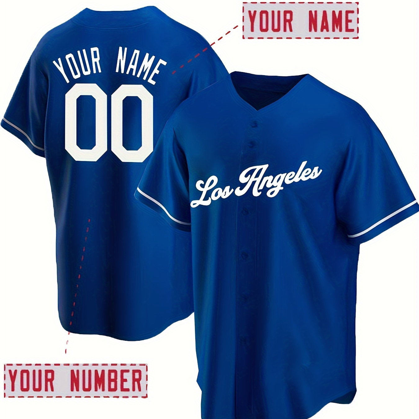

Men's Los Angeles V-neck Baseball Jersey With Customized Name And Number, Comfy Top For Summer Sport