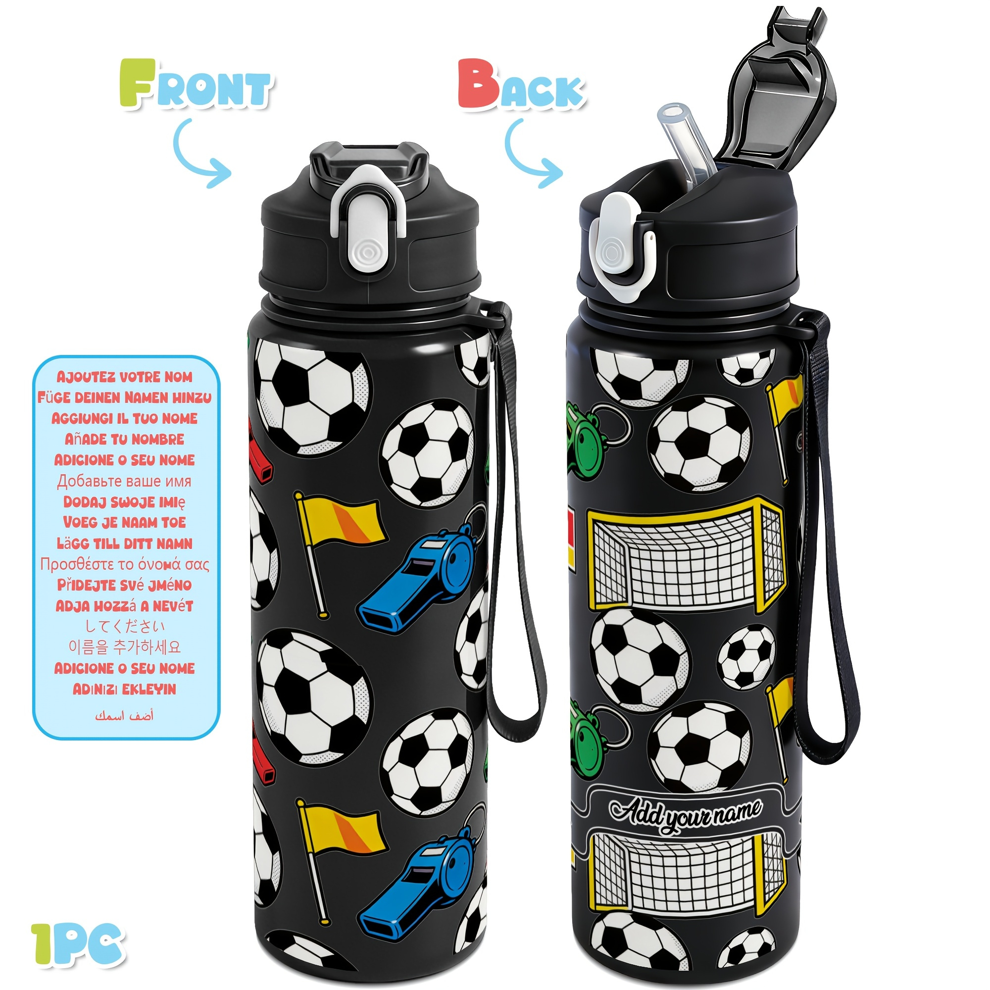 TEMU 1pc, Personalized 25oz/750ml Soccer Themed Custom Name Water Bottle, Leak Proof Sports Water Jug, Unique Gift For Soccer Lovers, Ideal For Women