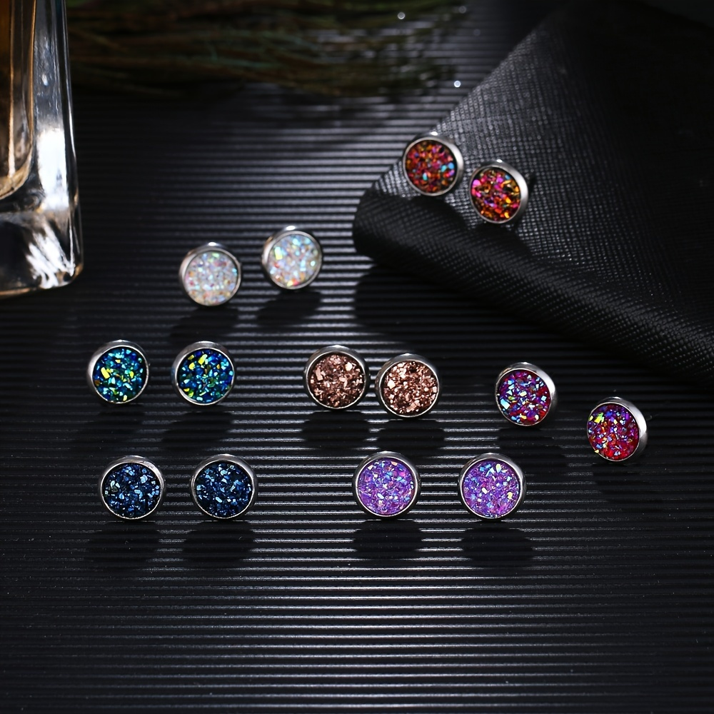 

Colorful Round Zirconia Stud Earrings Elegant Design Ladies Jewelry 1pair