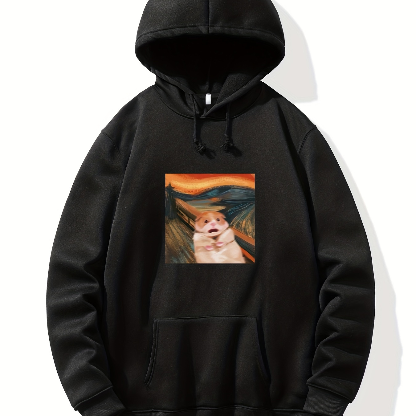 

Chic The Scream Hamster Print Hoodie, Hoodies Top For Men, Men’s Casual Pullover Hooded Graphic Design Sweatshirt With Kangaroo Pocket For Spring Fall, As Gifts