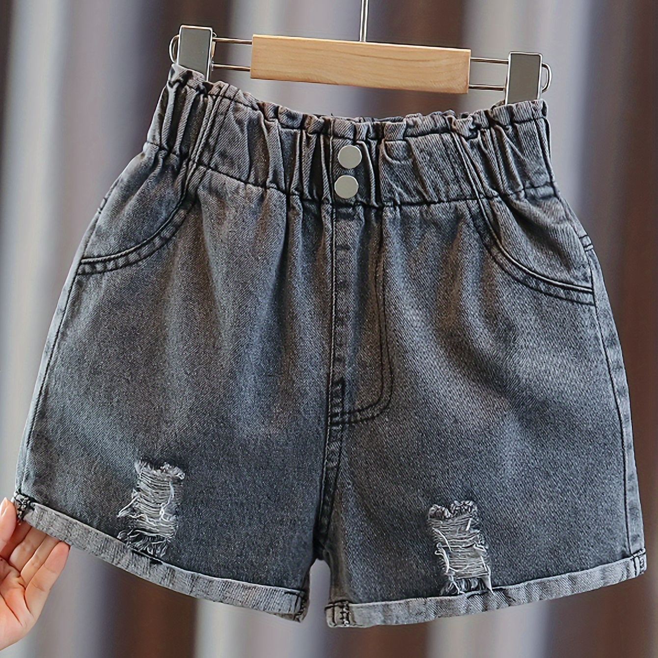 

Girls' Casual & Fit Cotton Ripped Denim Shorts For Spring & Summer, Girls' Clothing