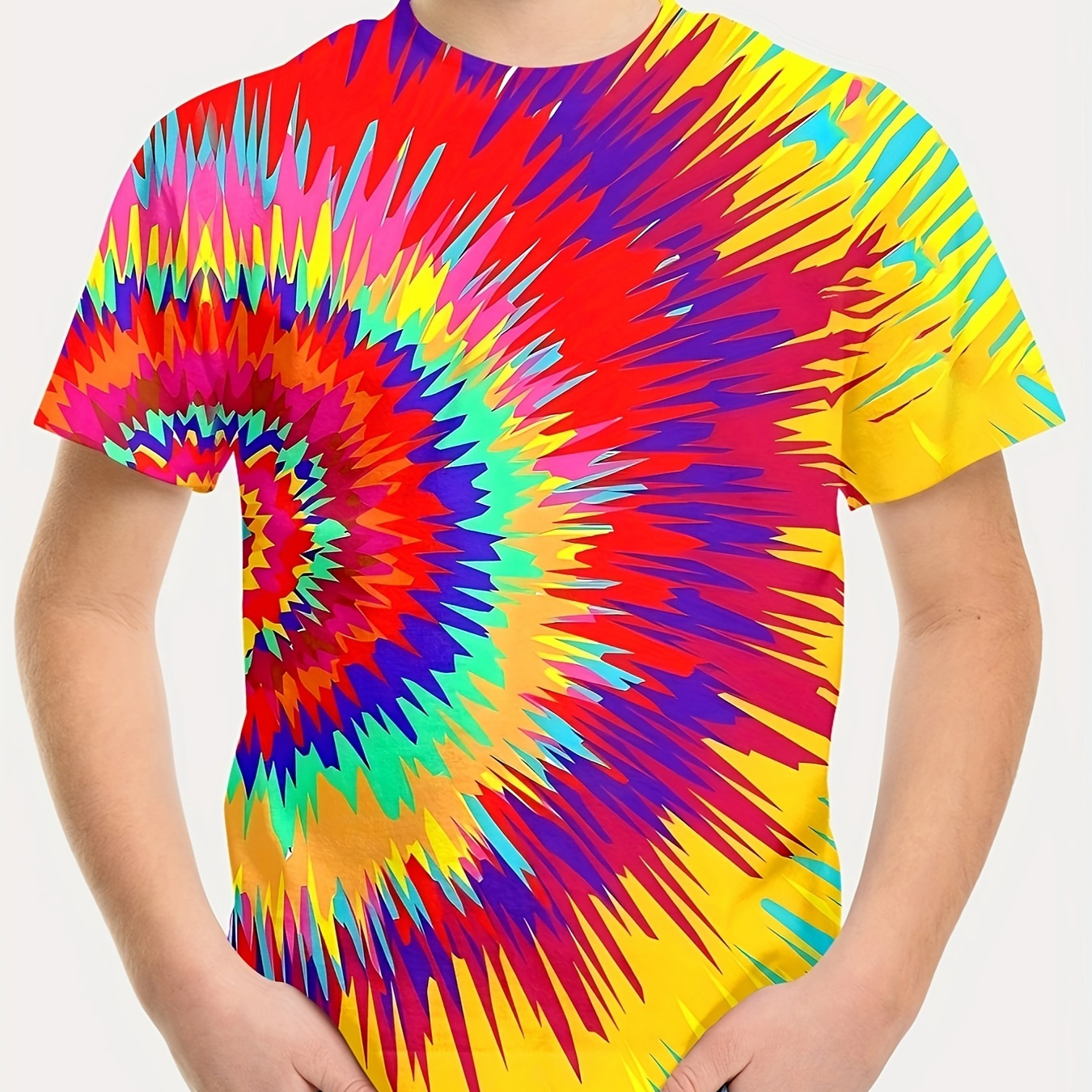 

Rainbow Vision Deception 3d Print Trendy Tee Tops, Boy's Casual Short Sleeve Comfortable Versatile Summer T-shirt
