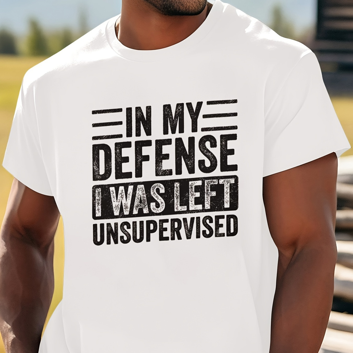 

Men's Casual Cotton T-shirt - "in My Defense I Was Left " , Soft & Breathable, Short Sleeve Crew Neck Tee For Summer