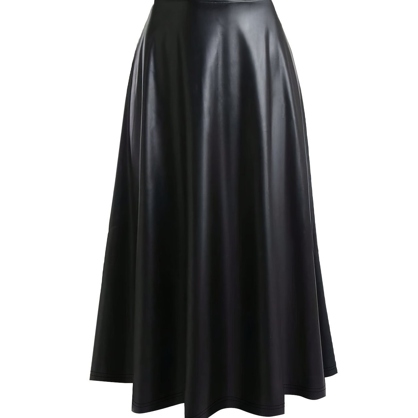 

Jupe en Cuir PU Taille Haute A-Line pour Femme - Jupe Midi Noire Unie Décontractée, Lisse et , Convient à Toutes les