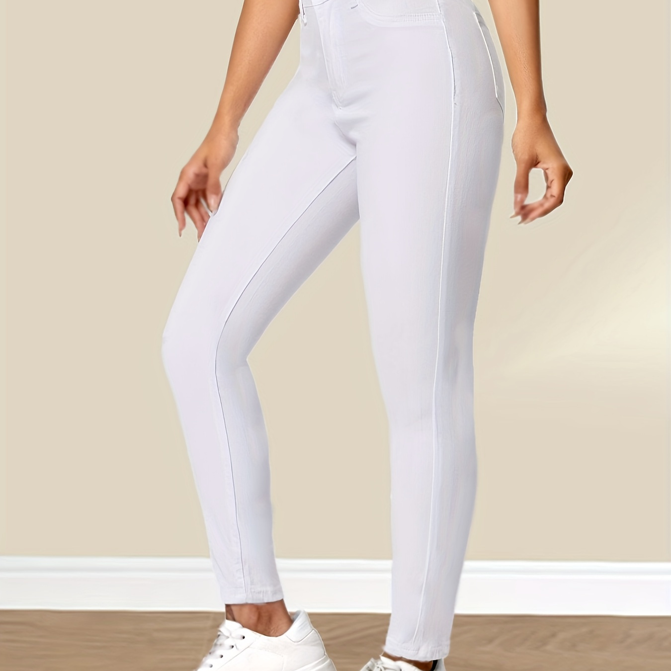 

Chic White Stretch Skinny Jeans For Women - High-waist, Button Closure, Cotton ,