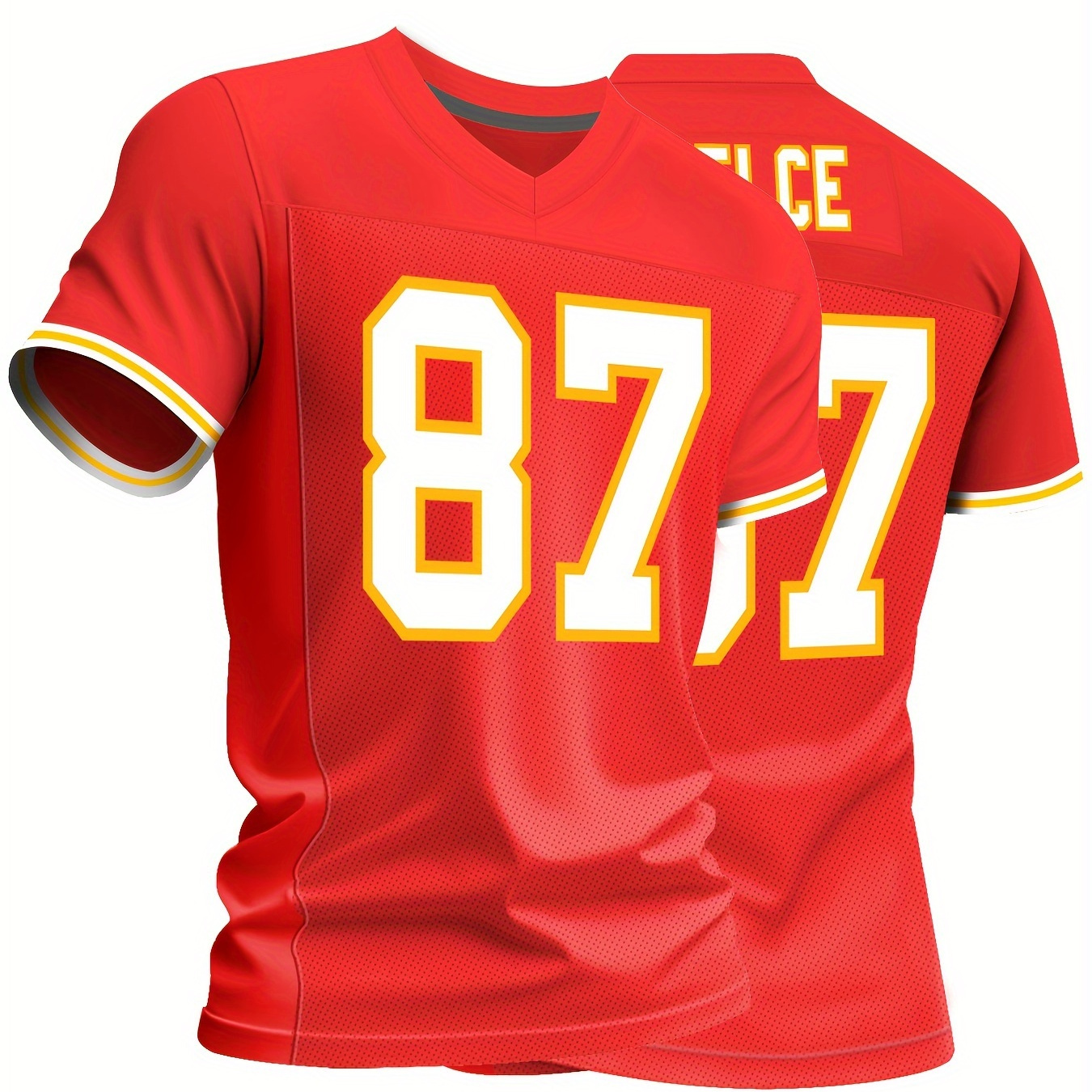 

Embroidered Polyester #87 Sports Jersey, Men's V-neck Football Shirt, Casual Breathable Athletic Top, Slight Stretch Knit Fabric For All , Loose Fit Adult & Teen - Red