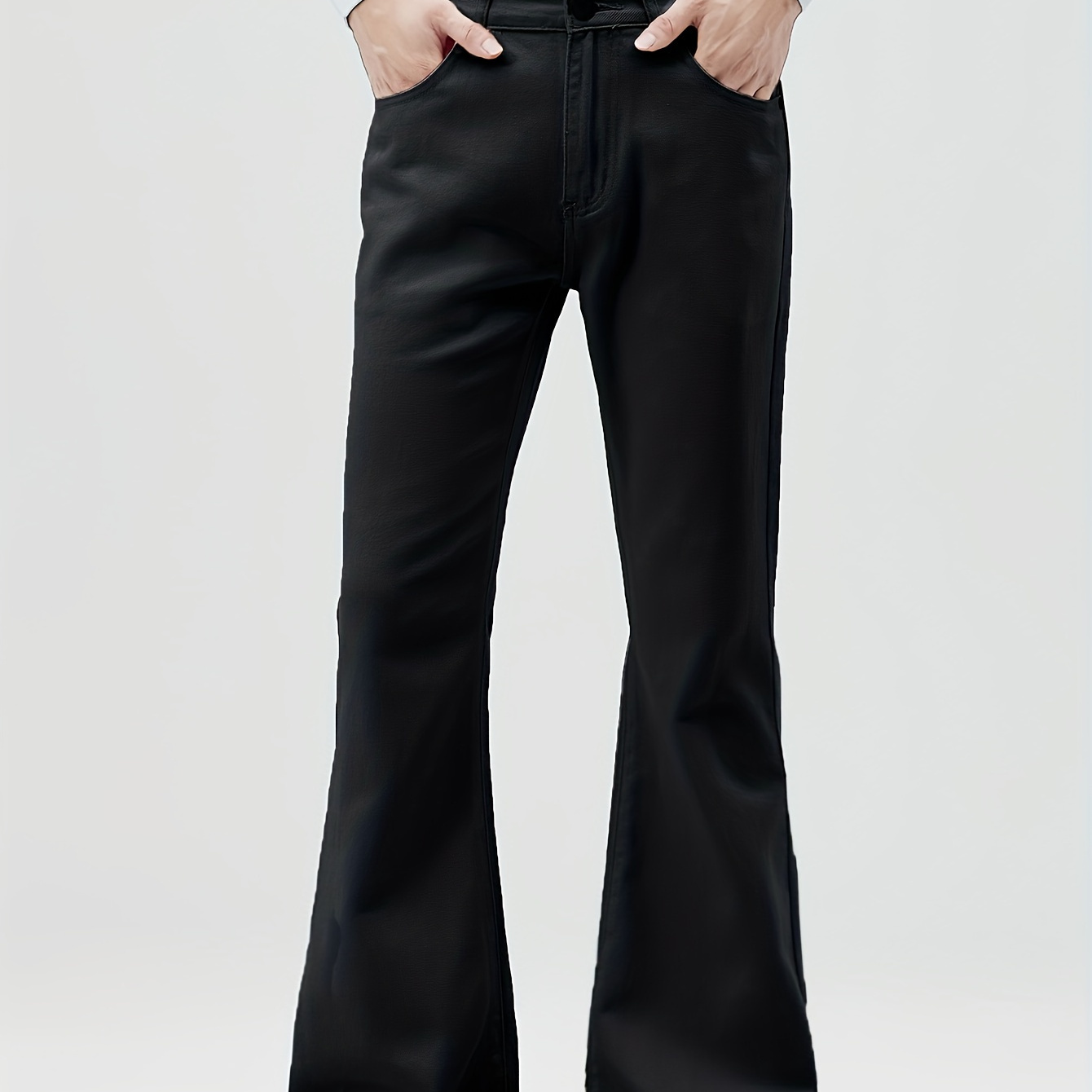 

Men's Solid Flared Pants, Spring Fall Casual Stylish Trousers For Males