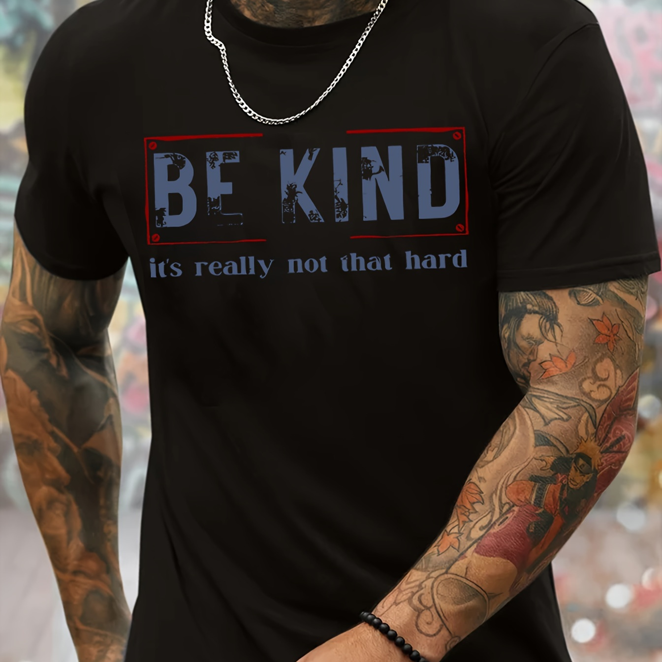 

Be Kind It's Really Not That Hard Print, Men's Novel Graphic Design T-shirt, Casual Comfy Tees For Summer, Men's Clothing Tops For Daily Activities
