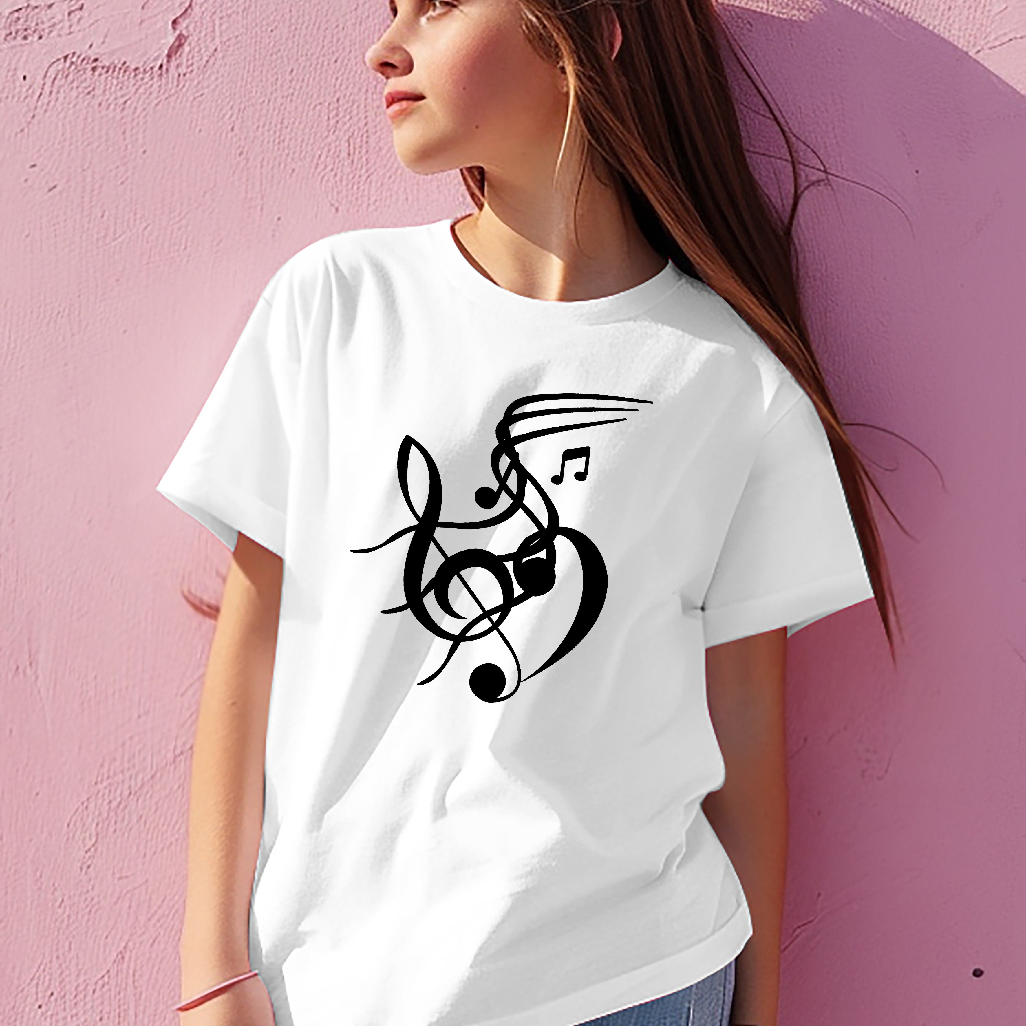 

Graphic Print Creative T-shirts, Soft & Elastic Comfy Crew Neck Short Sleeve Tee, Girls' Summer Tops