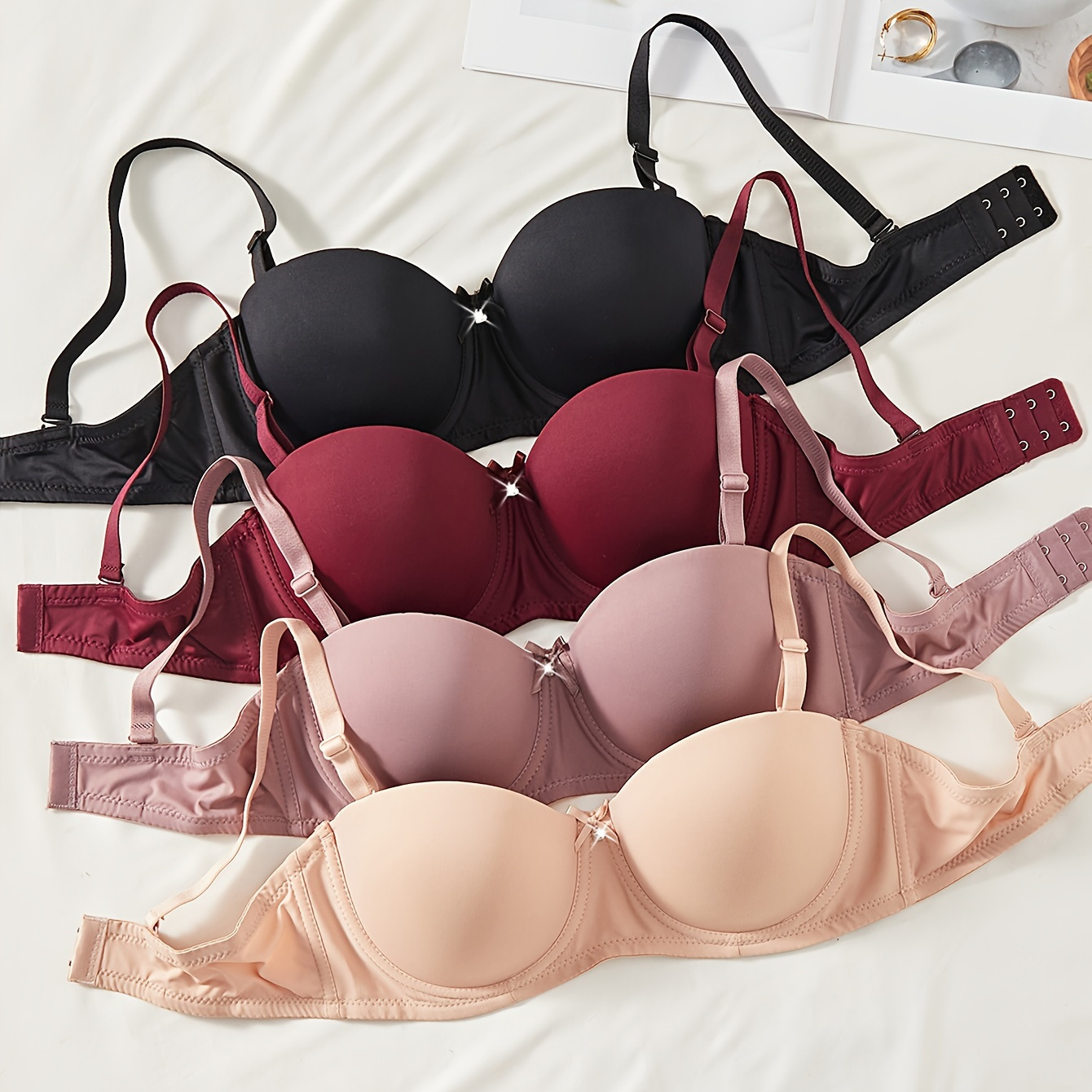 

4-pack Women's Underwire Push-up Bras, Solid Color Simple Versatile Everyday Mature Style