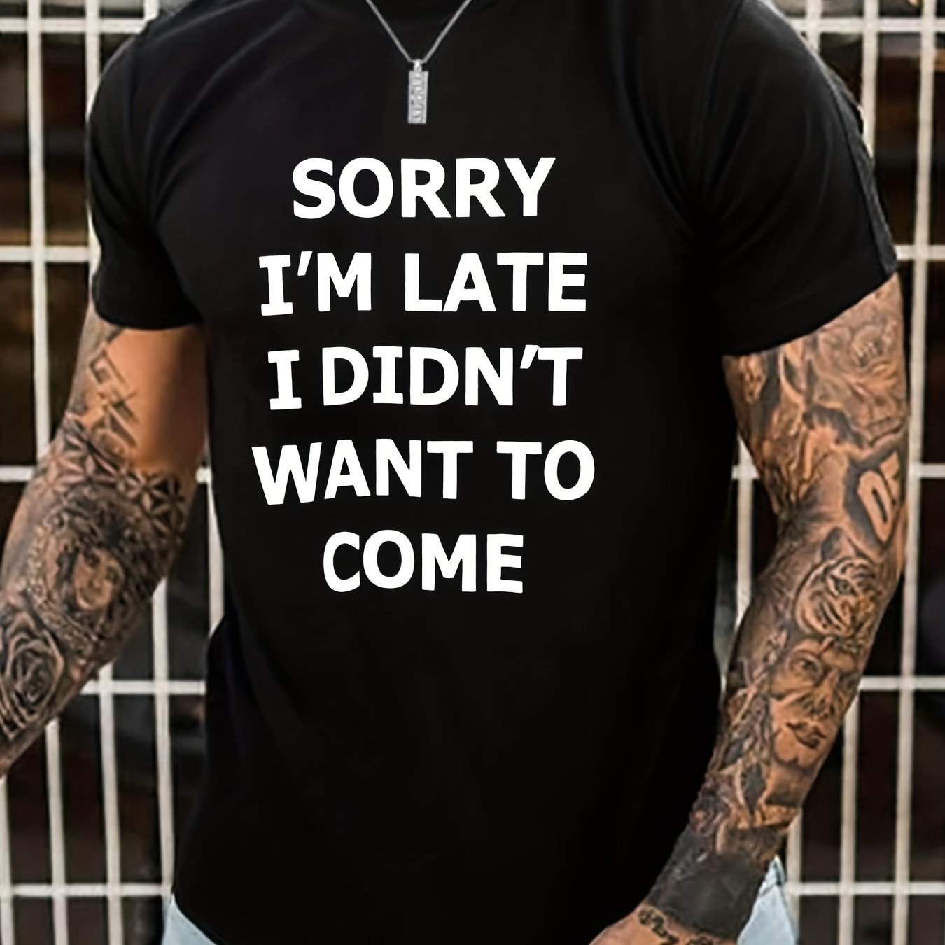 

Men's Casual "sorry I'm Late Idon't Want To Come" Print Crew Neck Short Sleeves T-shirts For Summer