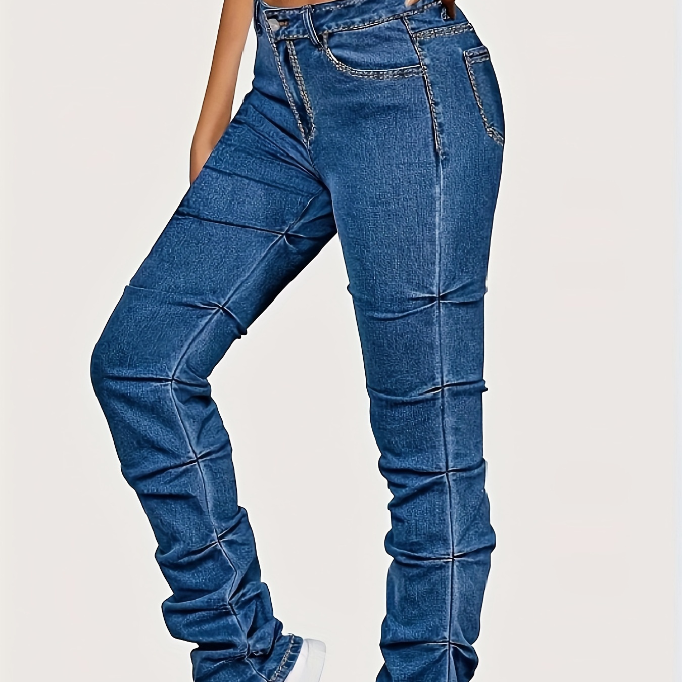 

1pc Women's Stretchy Slim Fit Jeans, Casual Solid Color Denim Pants With Button Detail, Medium Stretch Fabric, Woven Fabric, 360g/m² For All , Fashion