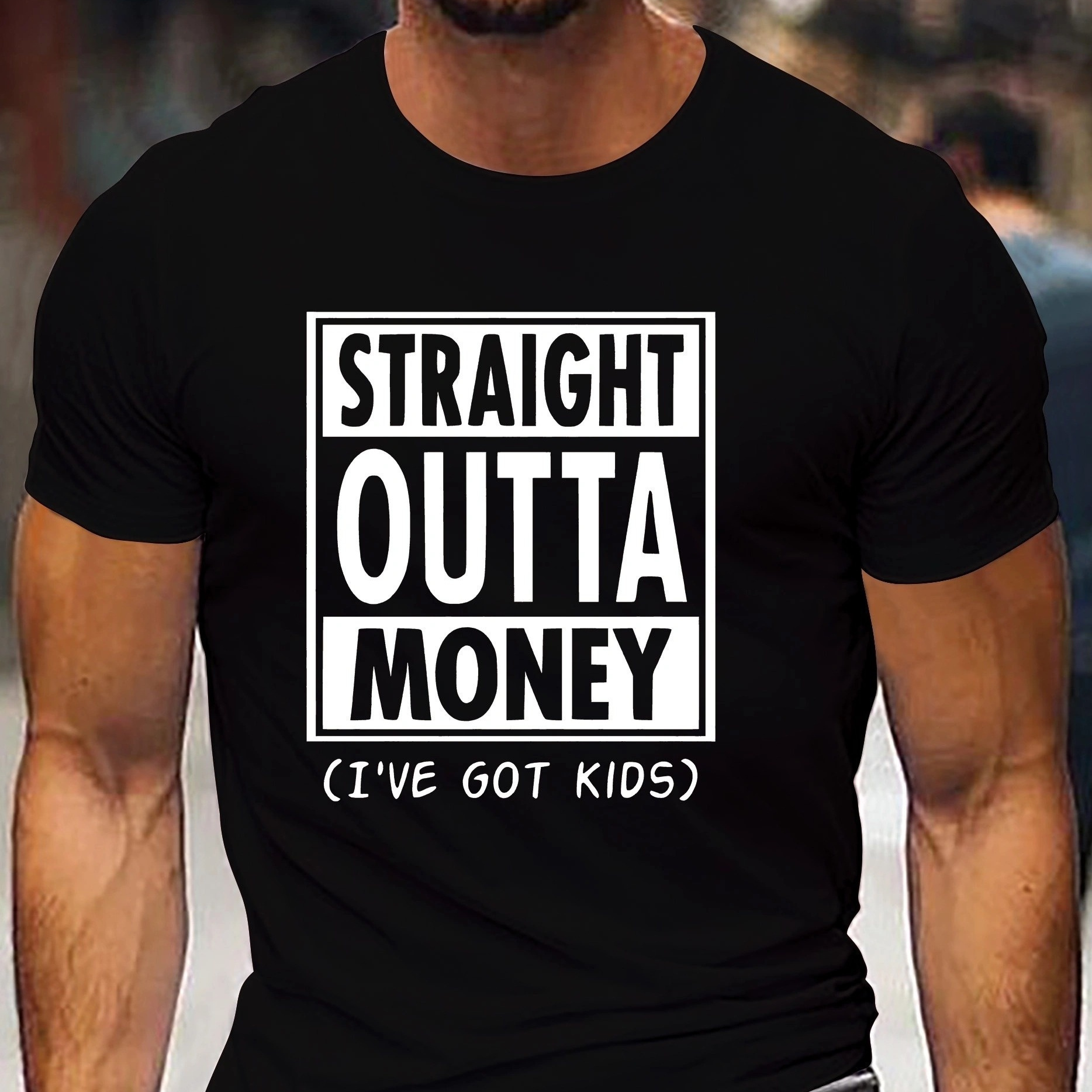 

Straight Outta Money "creative Print Summer Casual T-shirt Short Sleeve For Men, Sporty Leisure Style, Fashion Crew Neck Top For Daily Wear