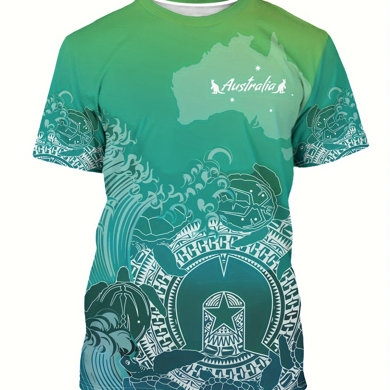 

Australia Sea Turtle And Seawave Digital Print Men's Novelty Short Sleeve Crew Neck T-shirt, Summer Outdoor