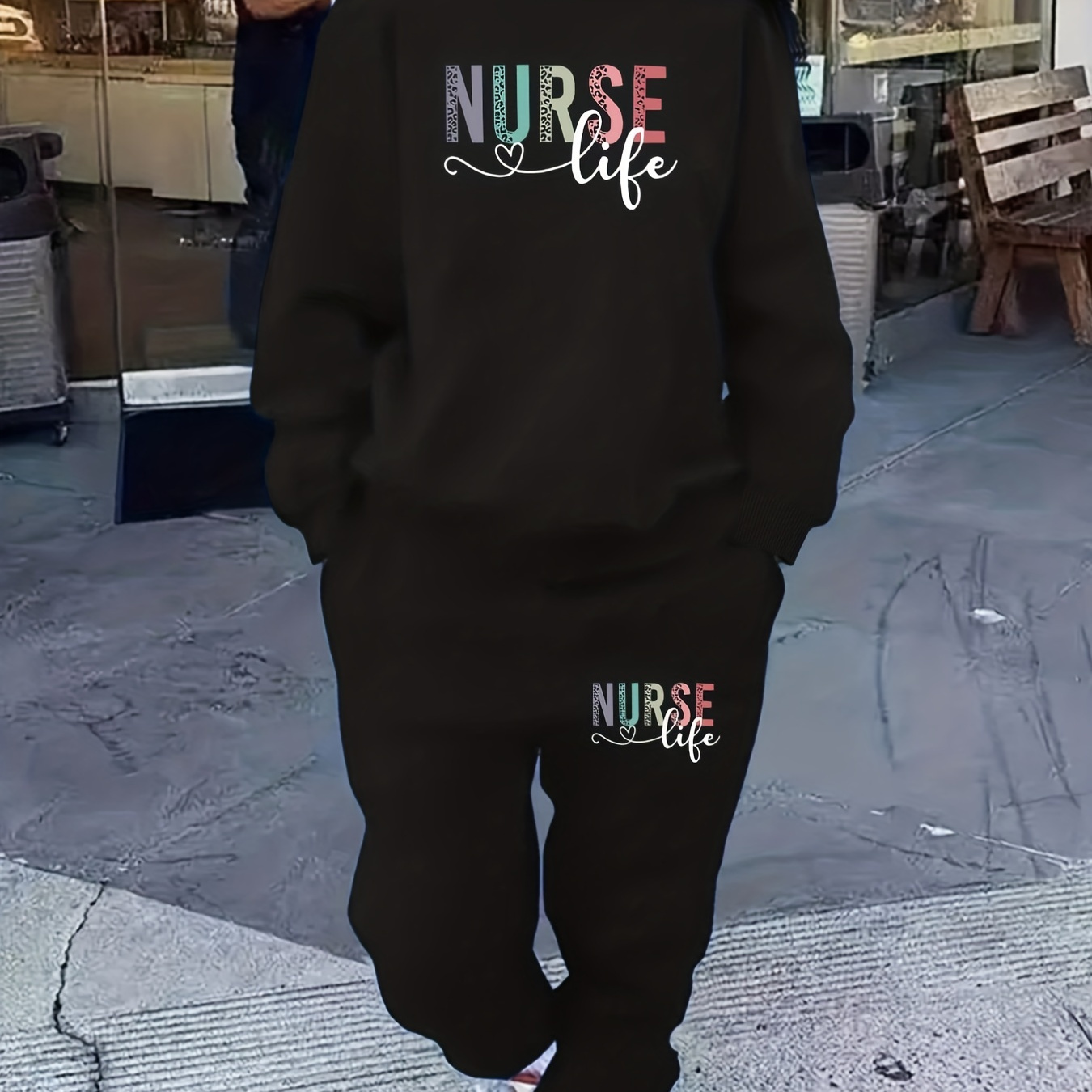 

Nurse Life Print Two-piece Set, Casual Long Sleeve Sweatshirt & Jogger Pants Outfits, Women's Clothing