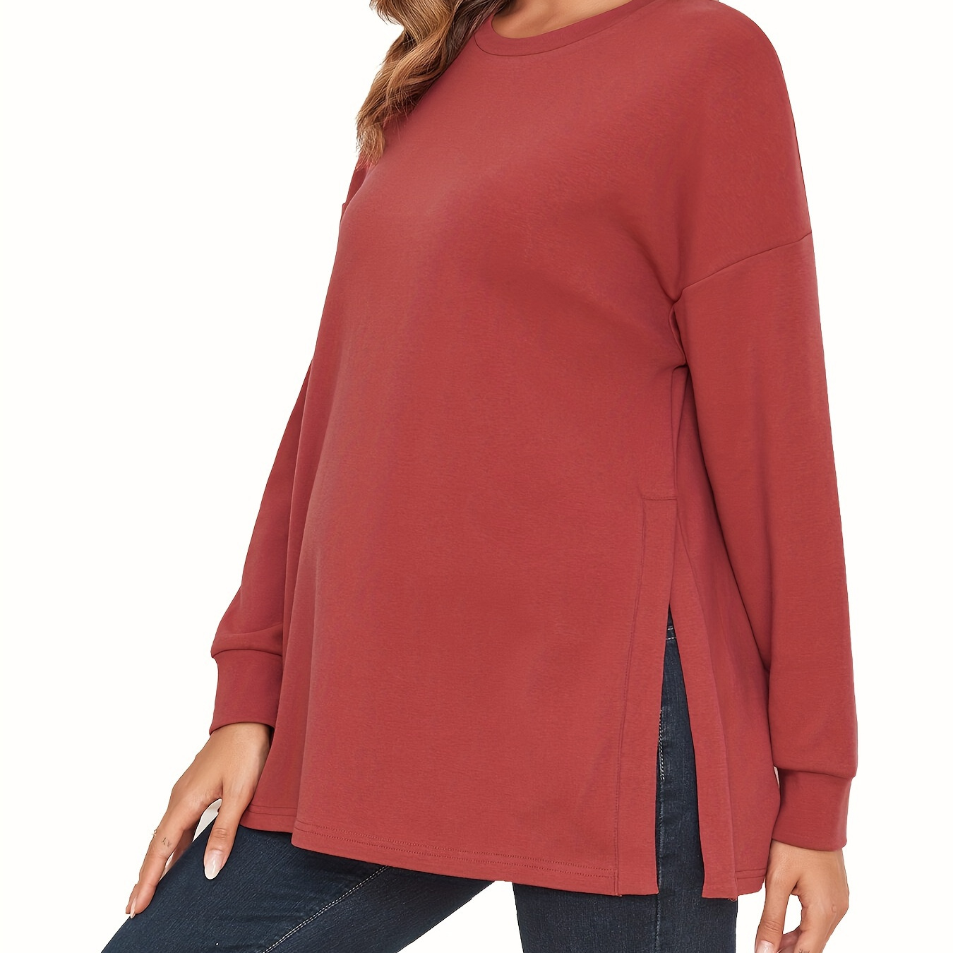 

Women's Casual Maternity Shirts Long Sleeve Soft And Comfy Pregnancy Tee Tops Side Split Maternity Clothes