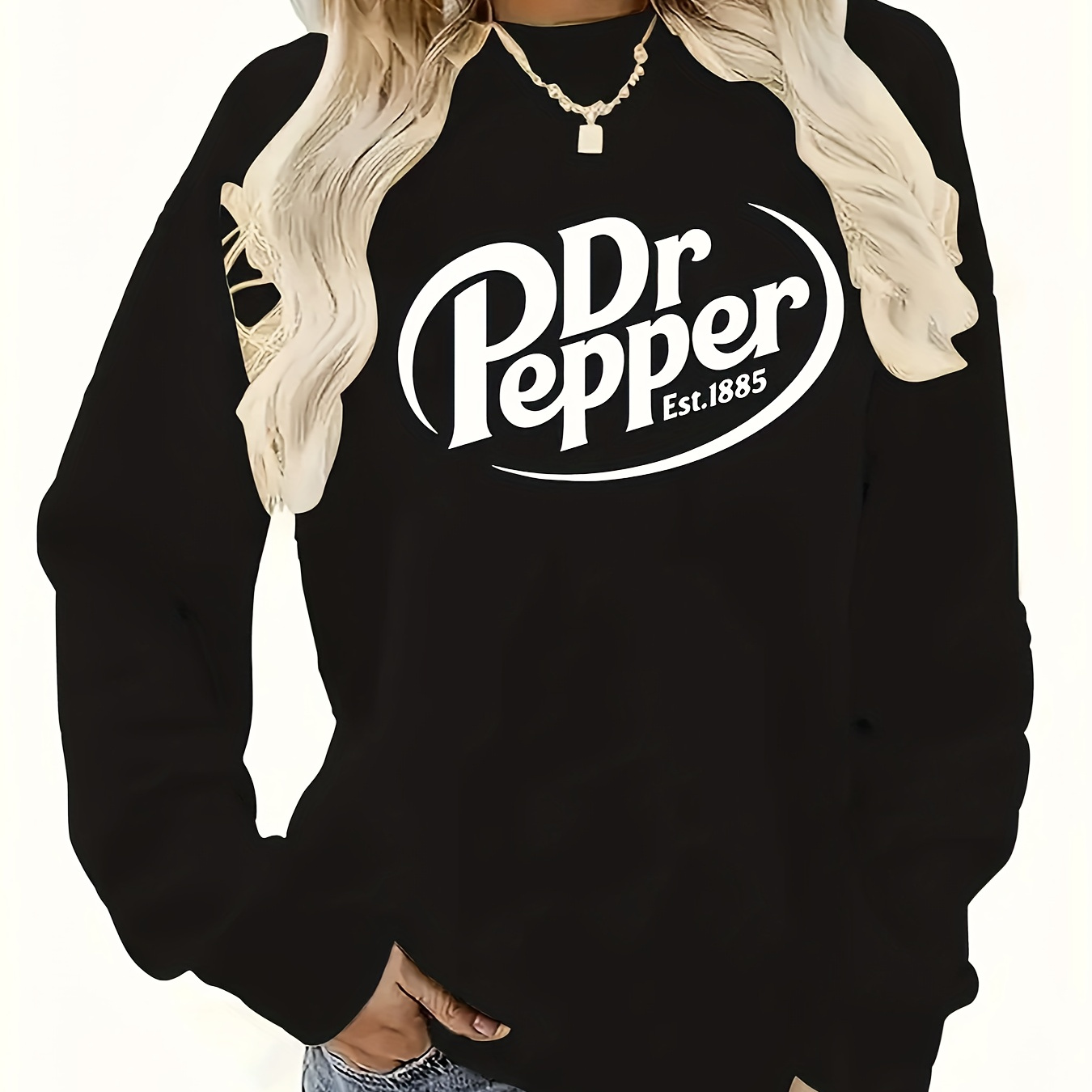 

Dr Pepper Print Sweatshirt, Long Sleeve Crew Neck Casual Sweatshirt For Winter & Fall, Women's Clothing