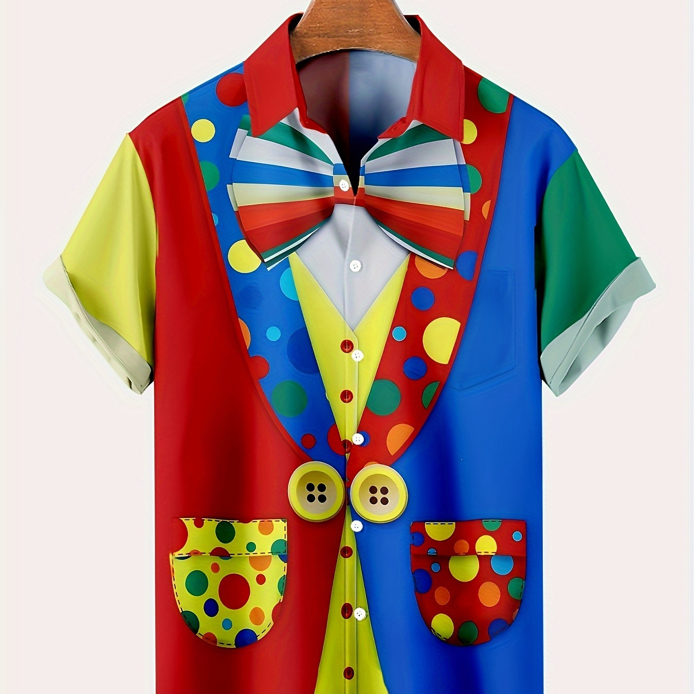 

Funny Color Block Bowtie Suit 3d Print Men's Short Sleeve Button Down Shirt For Summer Party Carnival