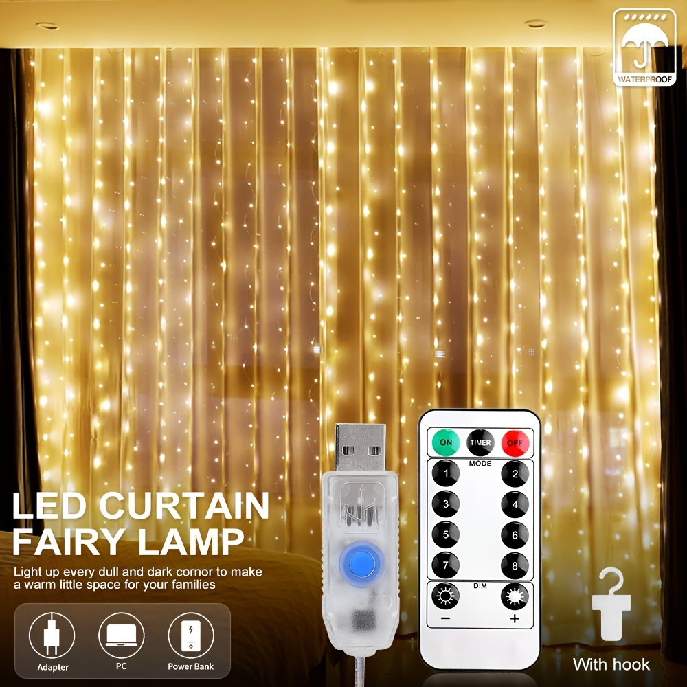 Usb Curtain Indoor Decorative Lights 200 Led Light Beads - Temu