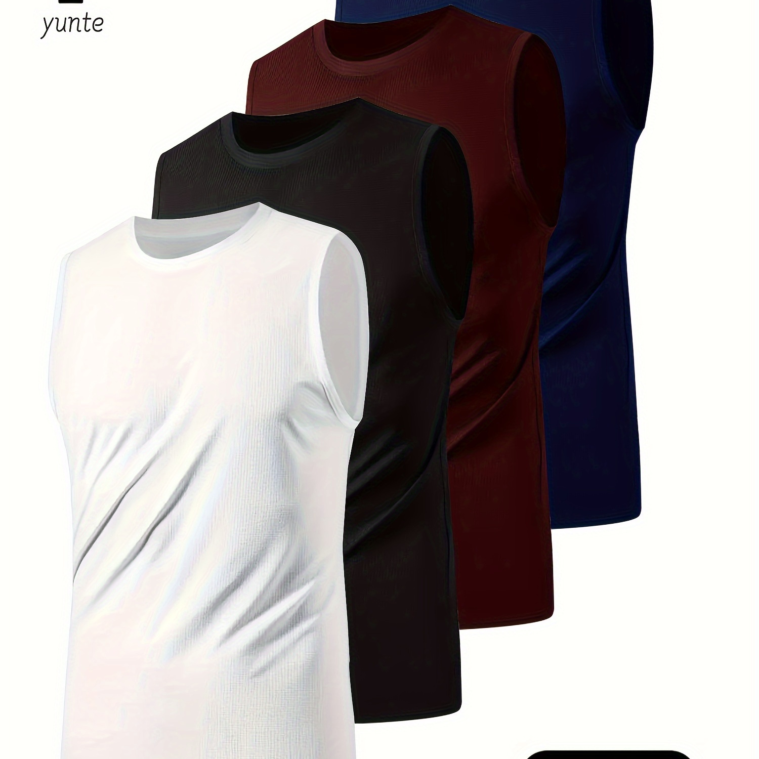 

4pcs Yunte Débardeurs Athlétiques pour Hommes en Blanc, Noir, Rouge Foncé, Marine - Polyester Respirant & Séchage Rapide, Coupe Col Rond pour Entraînement en Salle de Sport & Séances d'Entraînement