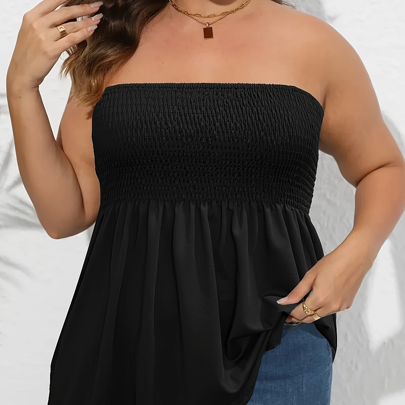 

Plus Size Solid Tube Top, Casual Strapless Top For Summer, Women's Plus Size clothing
