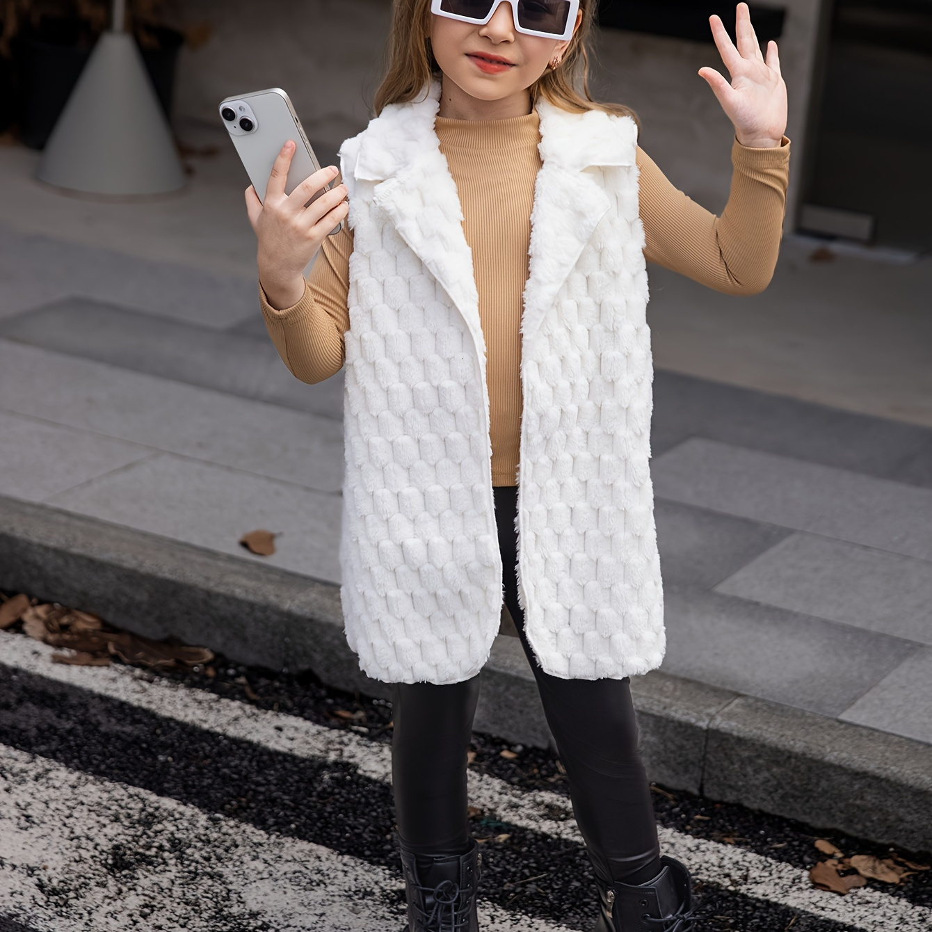 

1 Set Girls Outfit Comfy Lapel Vest Cardigan + Long Sleeve Pullover + Solid Pants, Fashion & Comfy 3pcs Fall/ Winter Clothes