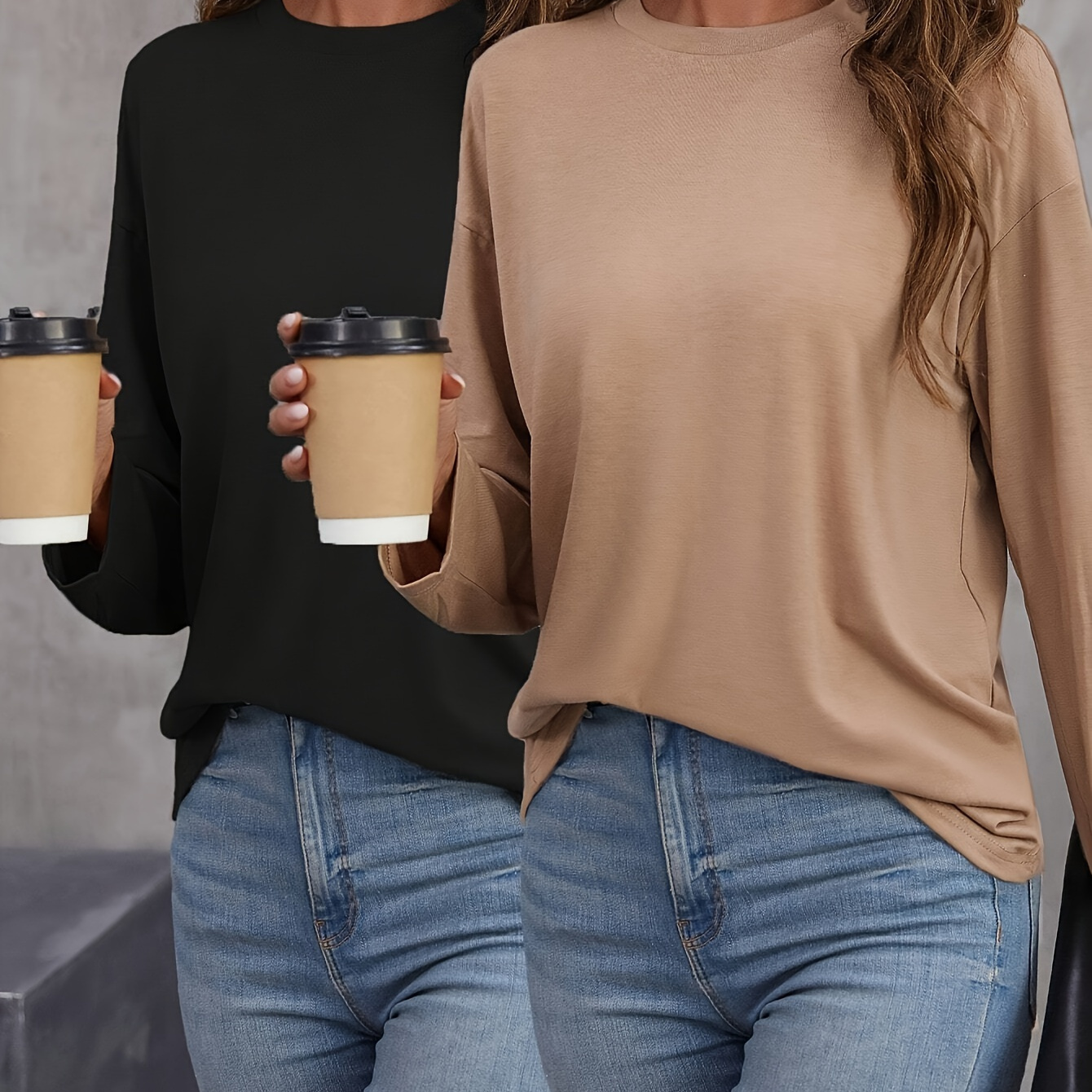 

2 Long Sleeve T-, Drop Shoulder Top For & Fall, Women's Clothing