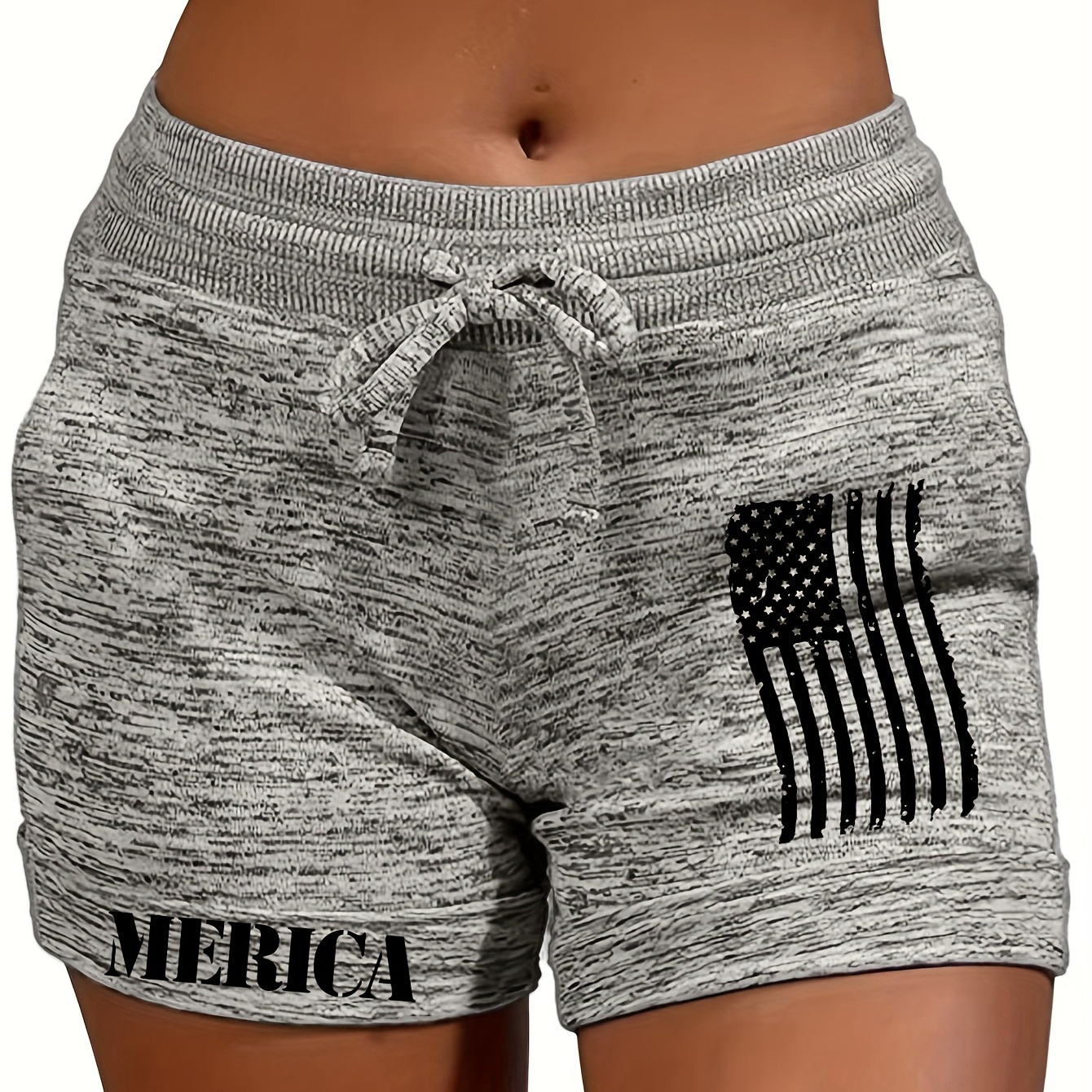 Flag Print Drawstring Shorts, Casual Shorts For Spring & Summer, Women's Clothing