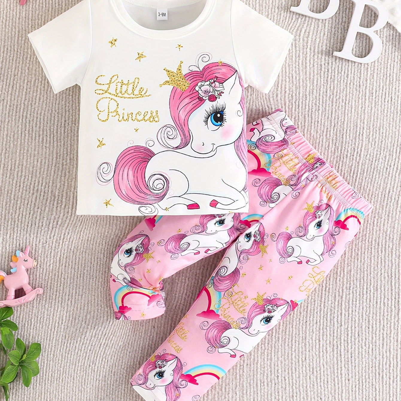 

Baby's "little Princess" Unicorn Print 2pcs Casual Outfit, T-shirt & Pants Set, Toddler & Infant Girl's Clothes For Daily/holiday/party