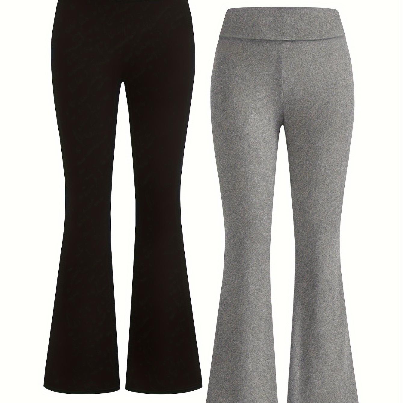 

Solid Flare Leg Pants 2 Pack, Versatile High Waist Slim Pants For Spring & Fall, Women's Clothing
