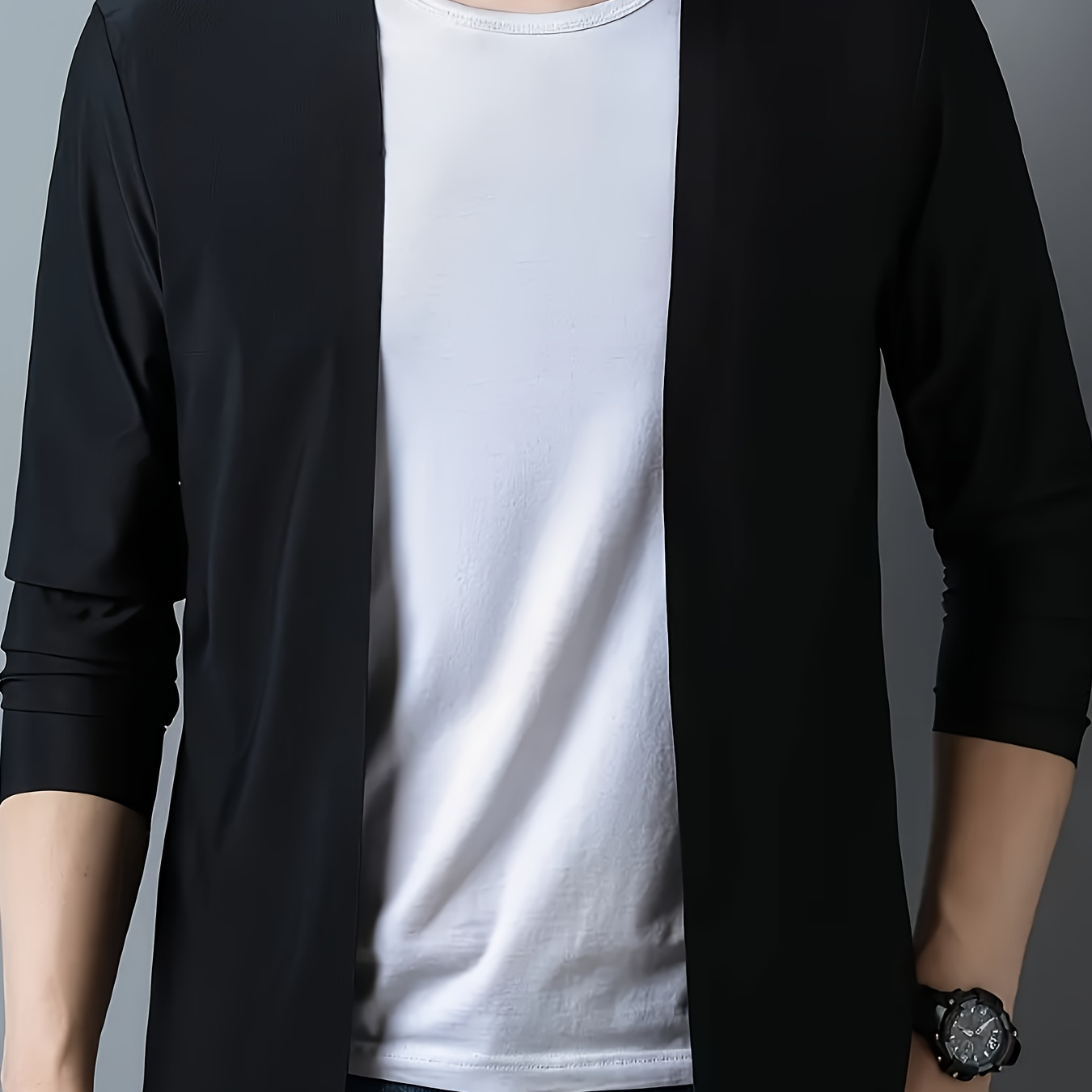 

Men's Solid Knitted Cardigan, Casual Long Sleeve Open Front Slim-fit Sweater For Outdoor Activities