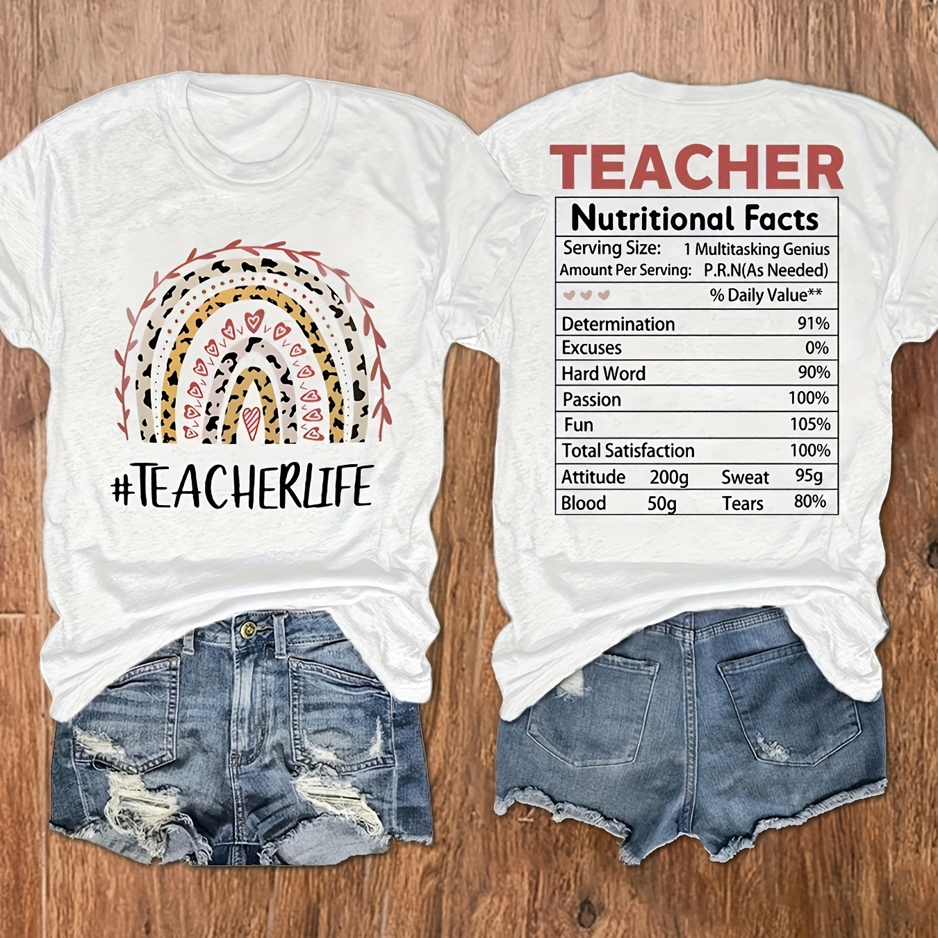 

Teacherlife Print T-shirt, Short Sleeve Crew Neck Casual Top For Summer & Spring, Women's Clothing