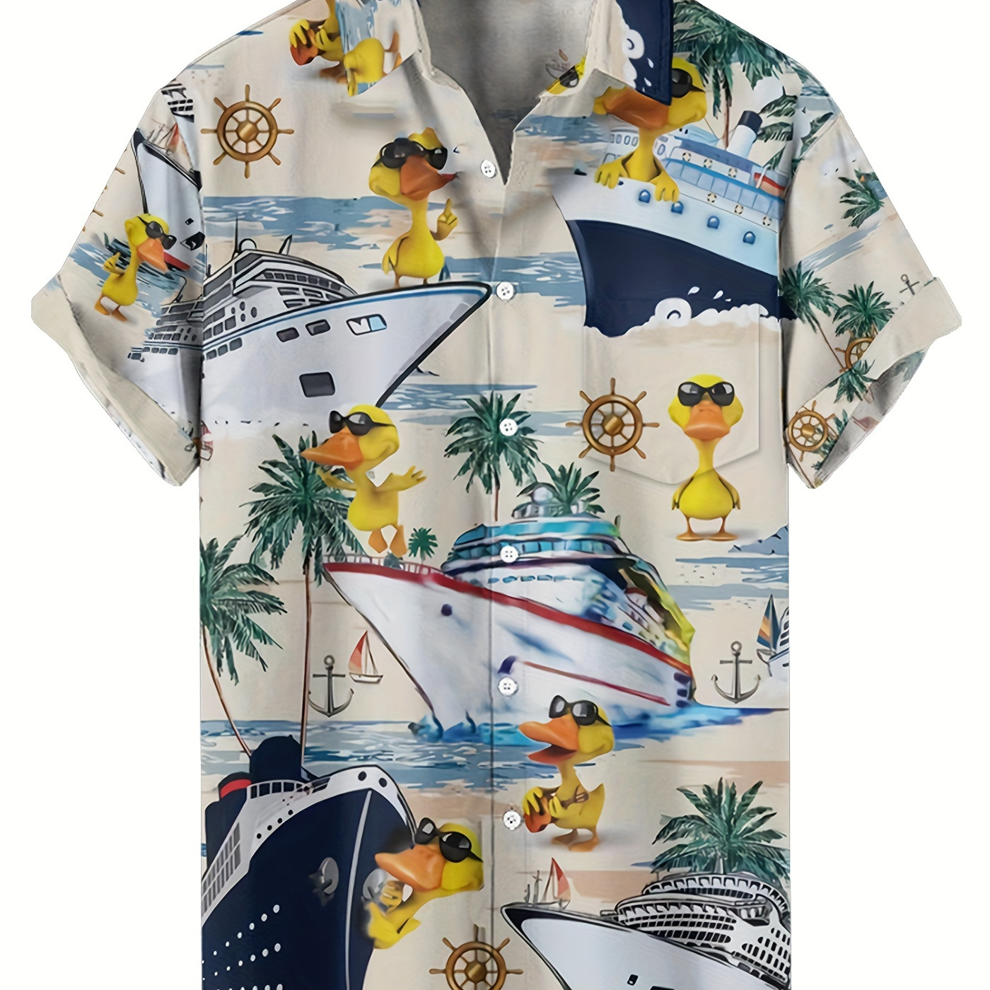 

Cruise Duck Men's Casual Lapel Pocket Short Sleeve Button Loose Shirt