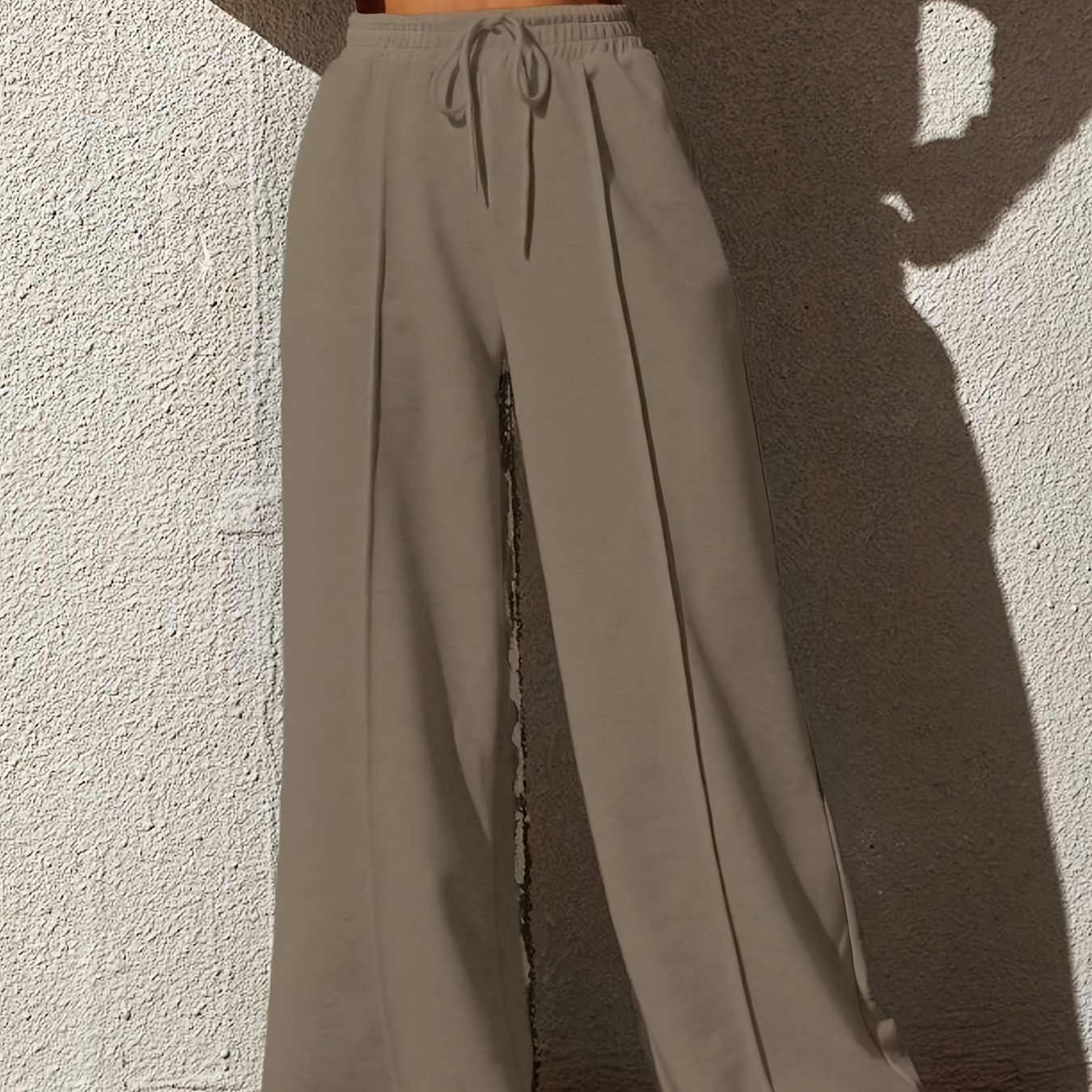 

Women's Polyester Wide Leg Sweatpants, Solid Color, Knit Fabric, With Drawstring Waist And Lace-up , For All