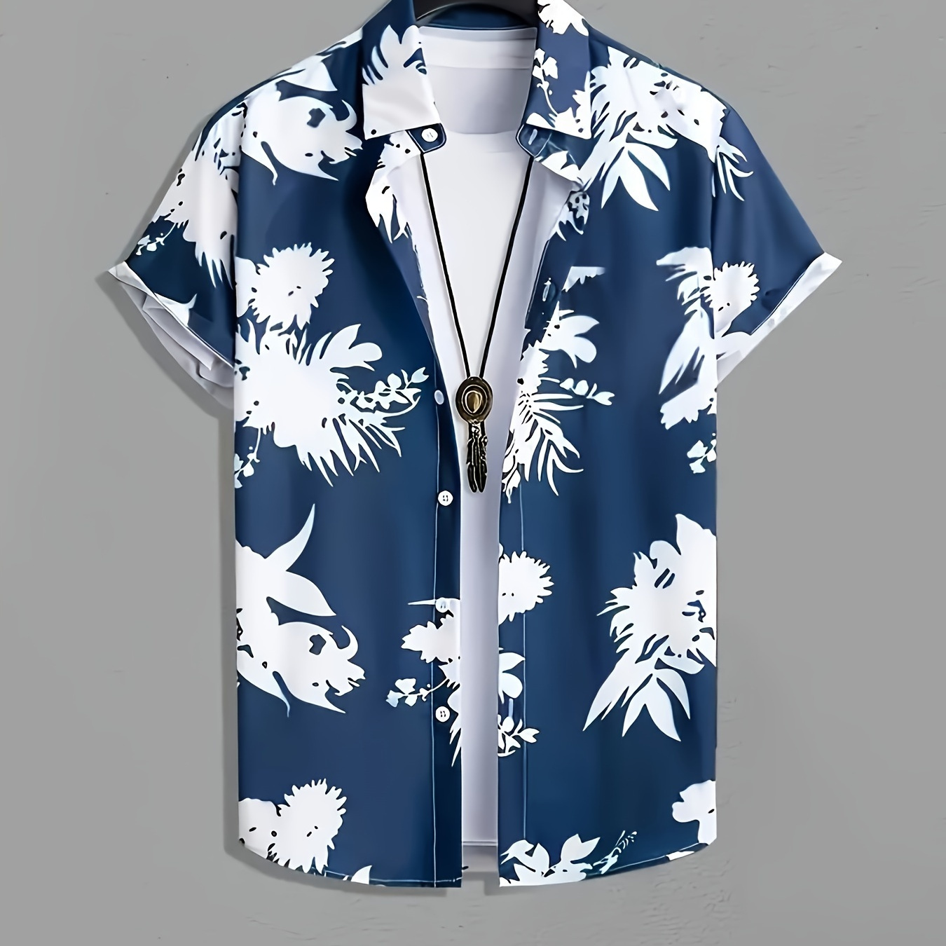 

Men's Tropical Floral Print Short Sleeve Button-up Shirt - Casual, Lightweight Polyester, Summer Wear With Collar,