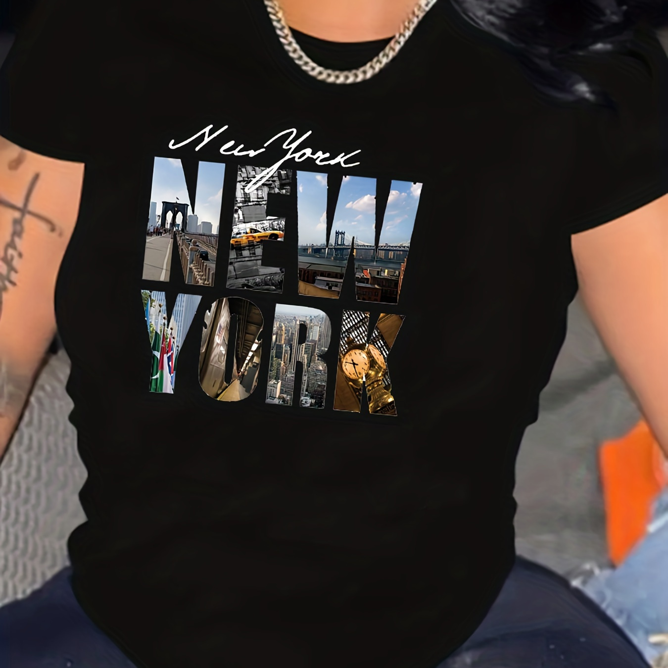 

"1976 New York" Letter Print Graphic T Shirt, Breathable Short Sleeve Crew Neck Summer Tee, Women's Top