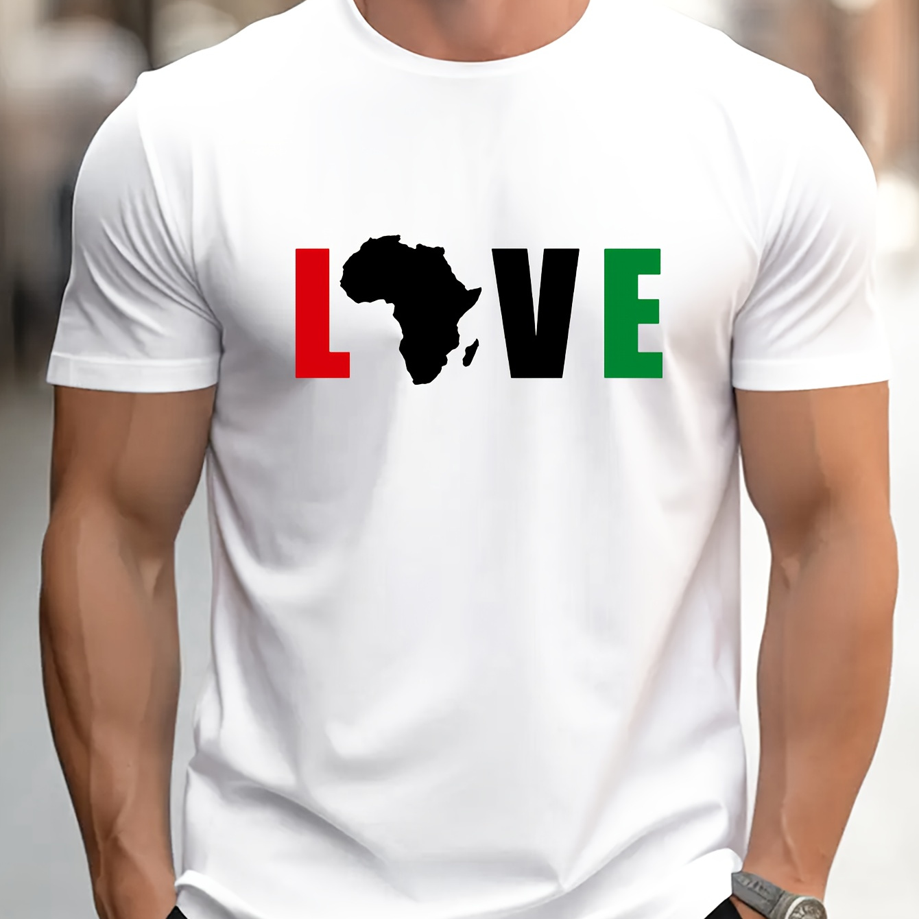 

Love For Africa Print Tee Shirt, Tees For Men, Casual Short Sleeve T-shirt For Summer
