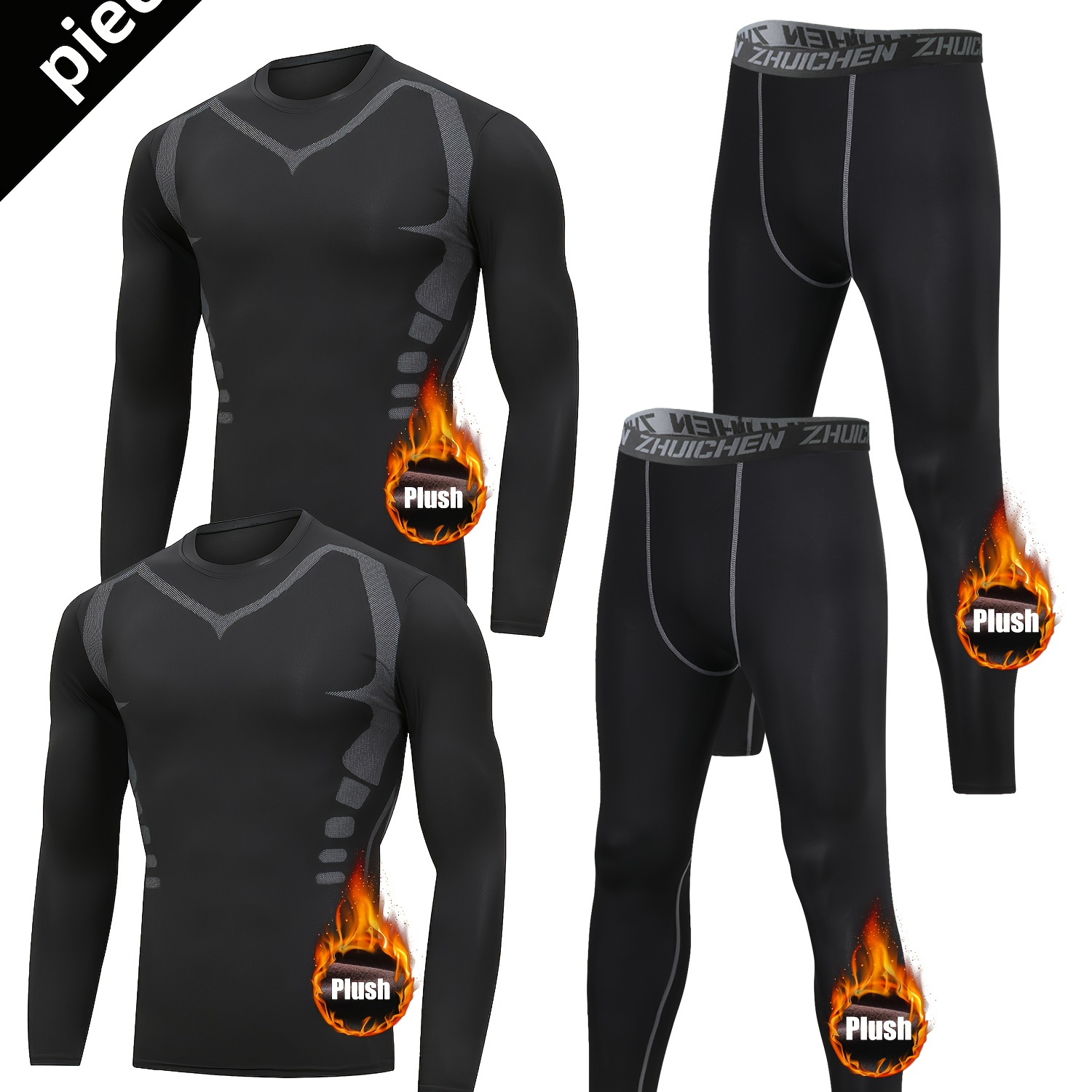 

4-piece Set Of Plus Velvet Sports Suit For Men, Running And Gym Clothes, Autumn And Winter , Plus Velvet Tight-fitting Equipment, Morning Running And Night Running Training, Autumn And Suit