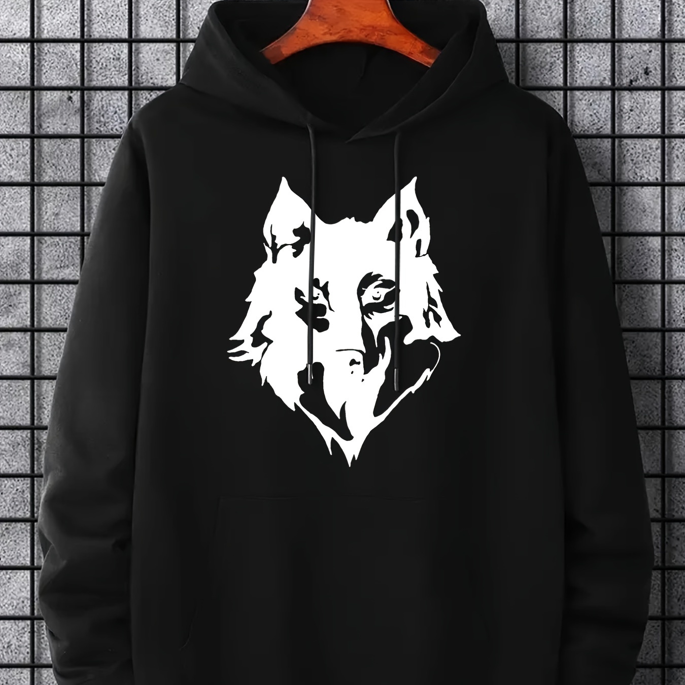 

Wolf Pattern Print Hoodie, Hoodies For Men, Men's Casual Graphic Design Pullover Hooded Sweatshirt With Kangaroo Pocket Streetwear For Winter Fall, As Gifts