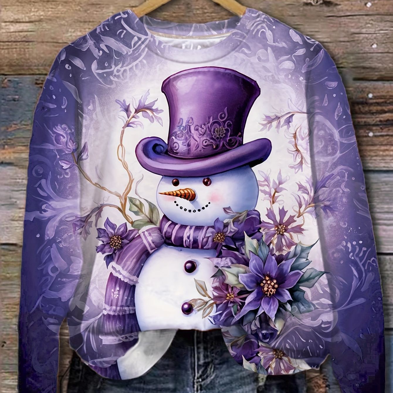 

Snowman Print Pullover Sweatshirt, Casual Long Sleeve Crew Neck Sweatshirt For Fall & Winter, Women's Clothing