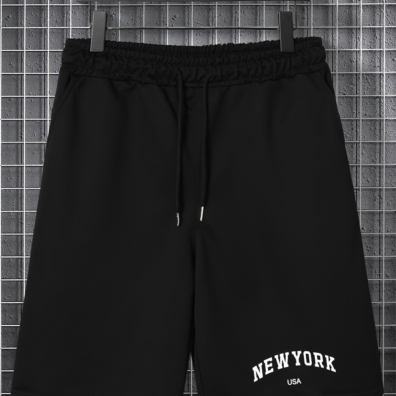 

new York & Usa" Graphic Men's Plus Size Drawstring Stretchy Short Pants, Fashion Streetwear Shorts For Comfort & Casual Chic Style Fit Summer