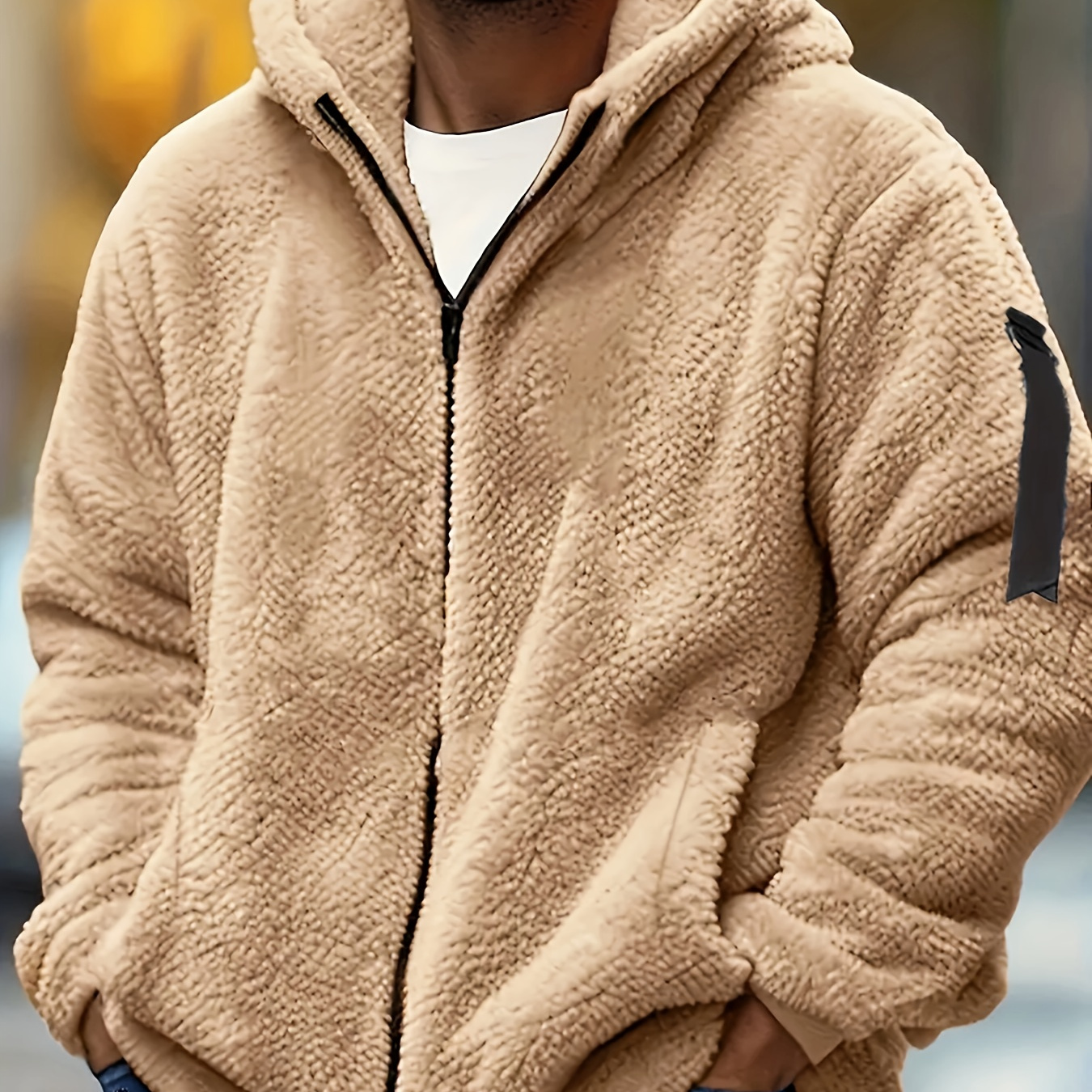 

Fluffy Fleece For Men, Hooded Zip Up , Suitable For & Fall Outerwear