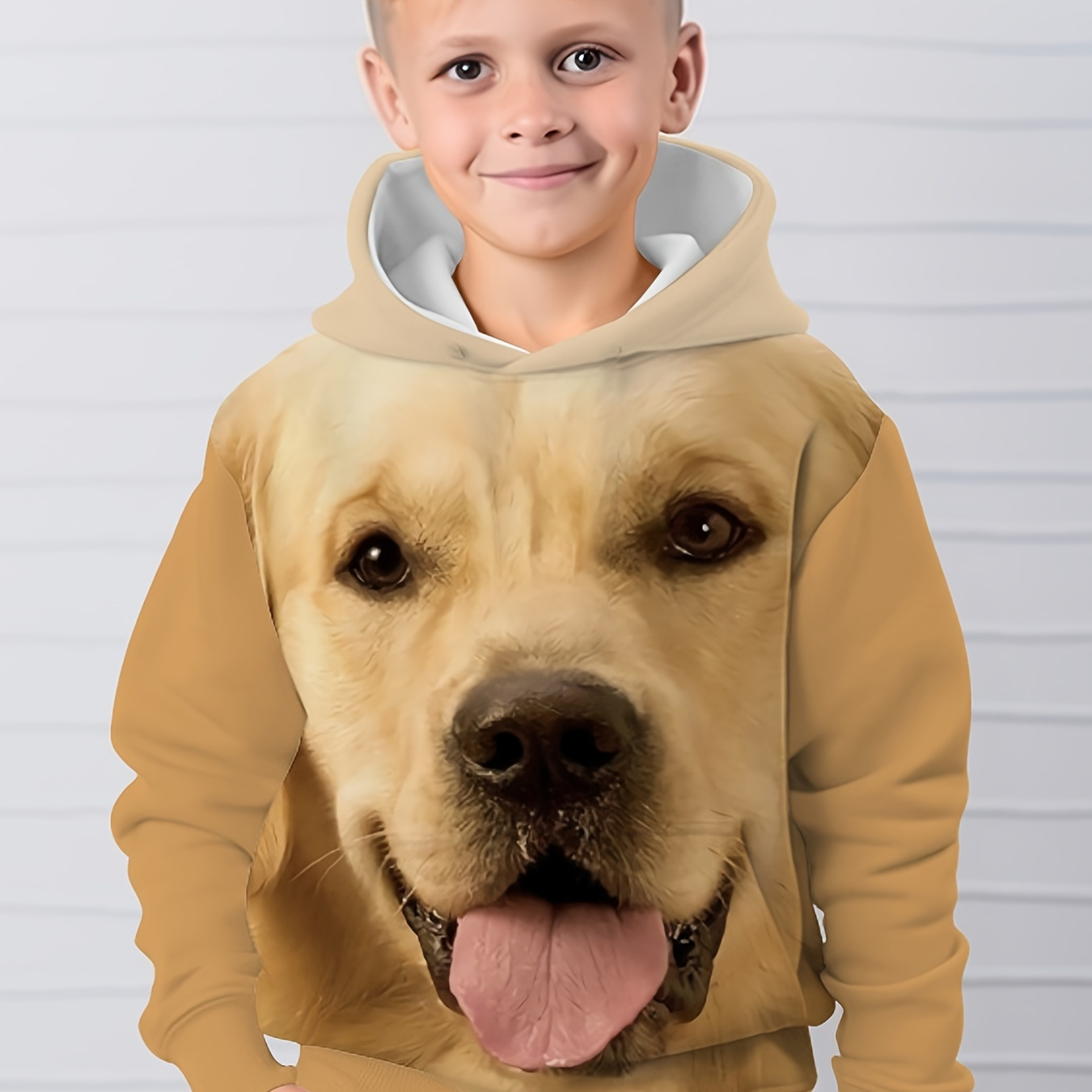 

Boy's Winter Warm Long Sleeve Hoodie With Geometric Dog Print - Regular Fit, Polyester Material, Pocket Detail,