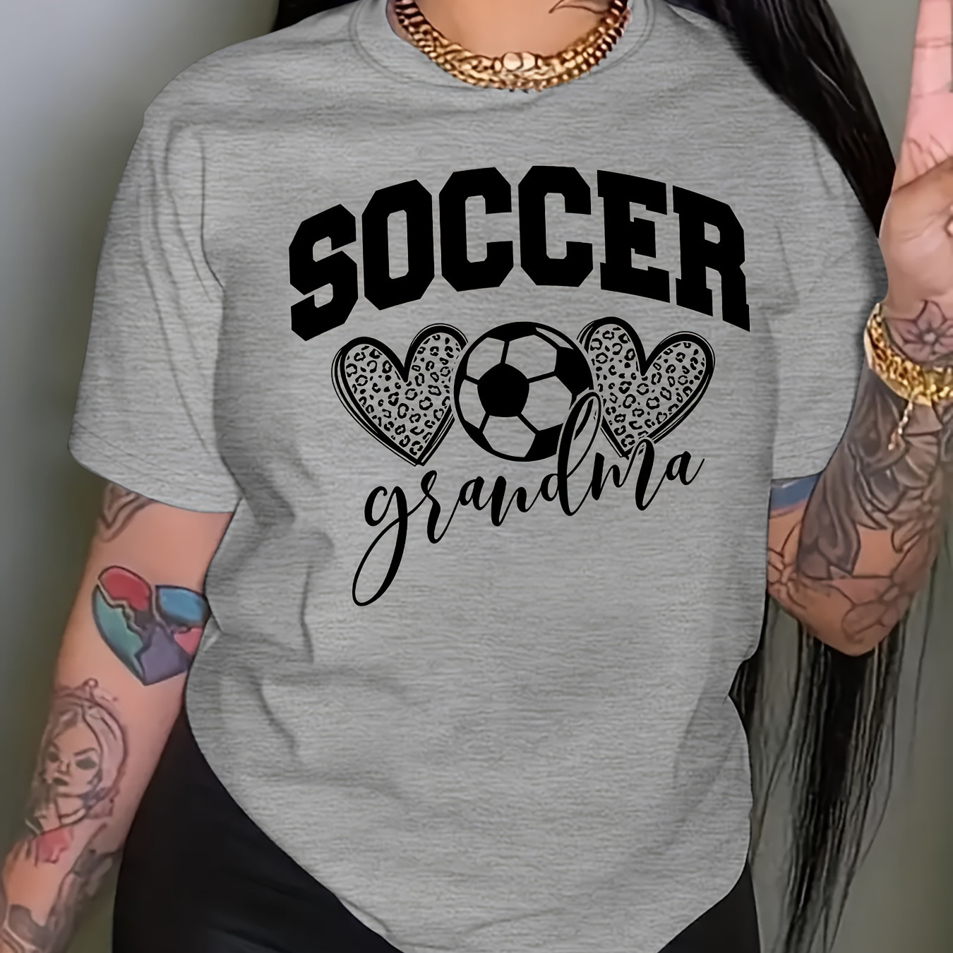 

Soccer Print Crew Neck T-shirt, Casual Short Sleeve Top For Spring & Summer, Women's Clothing