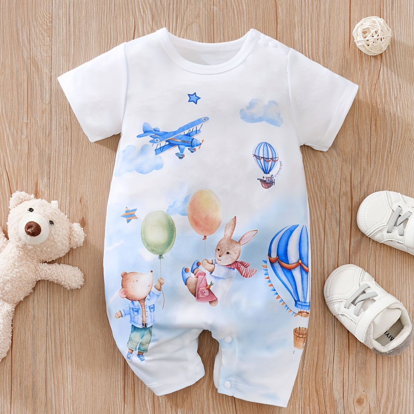 

Baby Boys Cute Cartoon Graphic Print Short Sleeve Romper Jumpsuit Clothes