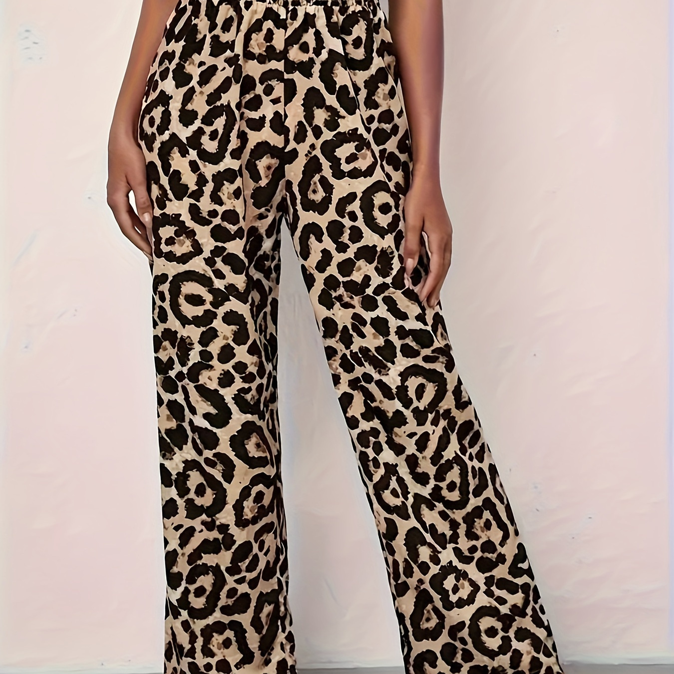 

Leopard Print Waist Wide Leg Pants, Casual & High Waist Pants For , Women's Clothing